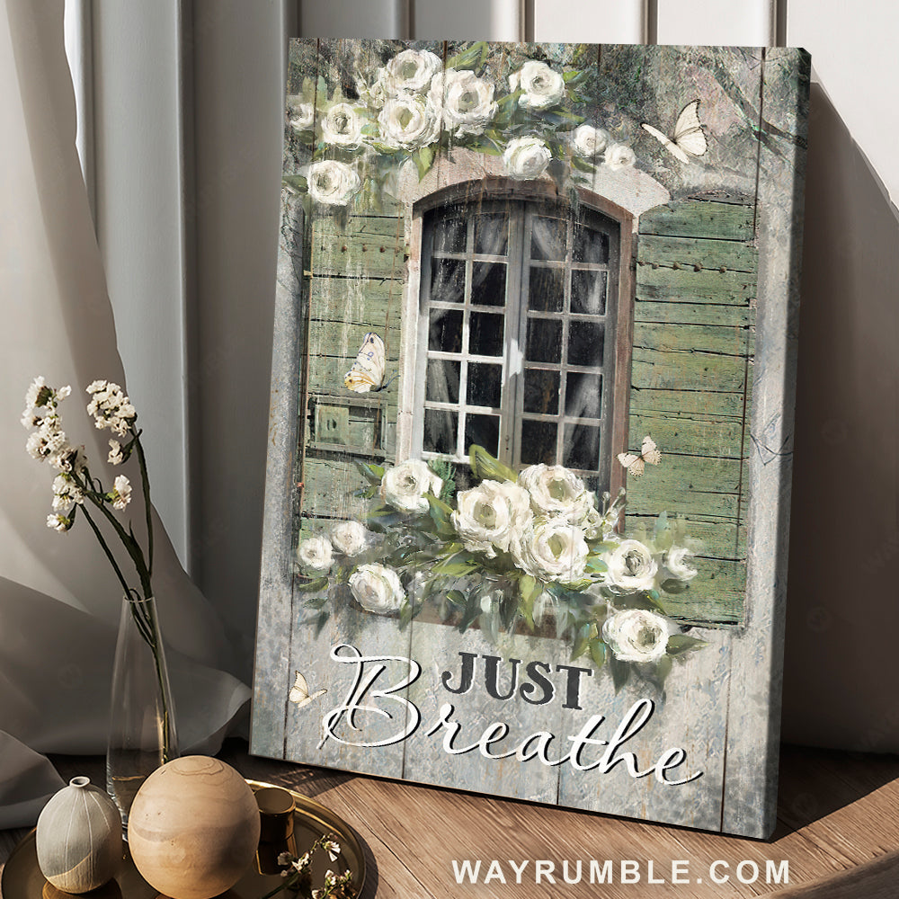 White climbing rose, Vintage window, Peace drawing, Just breathe - Jesus Portrait Canvas Prints, Christian Wall Art
