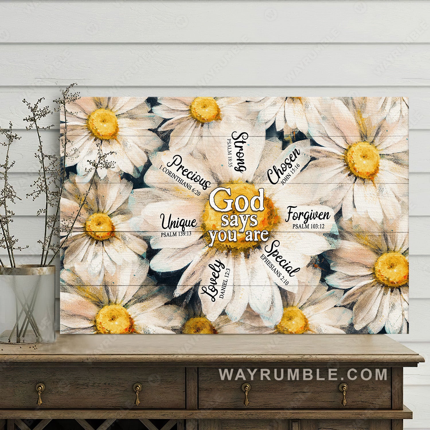 White daisy, Daisy painting, God says you are lovely - Jesus Landscape Canvas Prints, Christian Wall Art