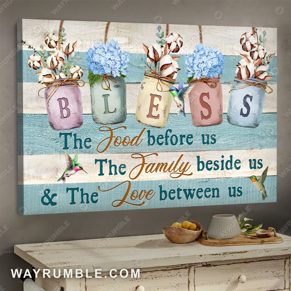 Cotton flower drawing, Hydrangea flower, Bless the food before us - Jesus Landscape Canvas Prints, Wall Art