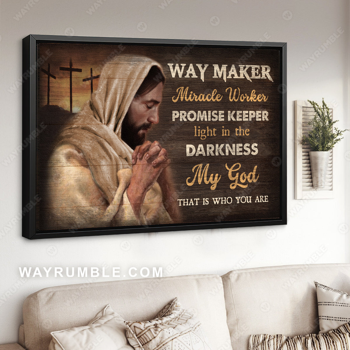 Praying painting, The life of Jesus, Cross symbol, Way maker, Miracle worker - Jesus Landscape Canvas Prints, Christian Wall Art