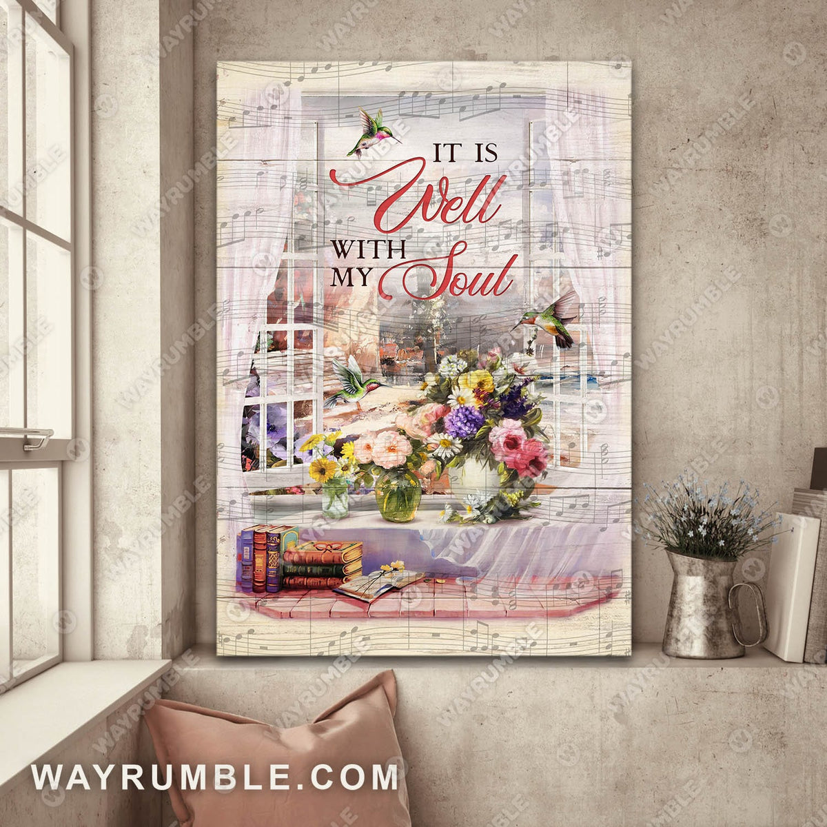 Sheet music, Colorful flower painting, It is well with my soul - Jesus Portrait Canvas Prints, Wall Art