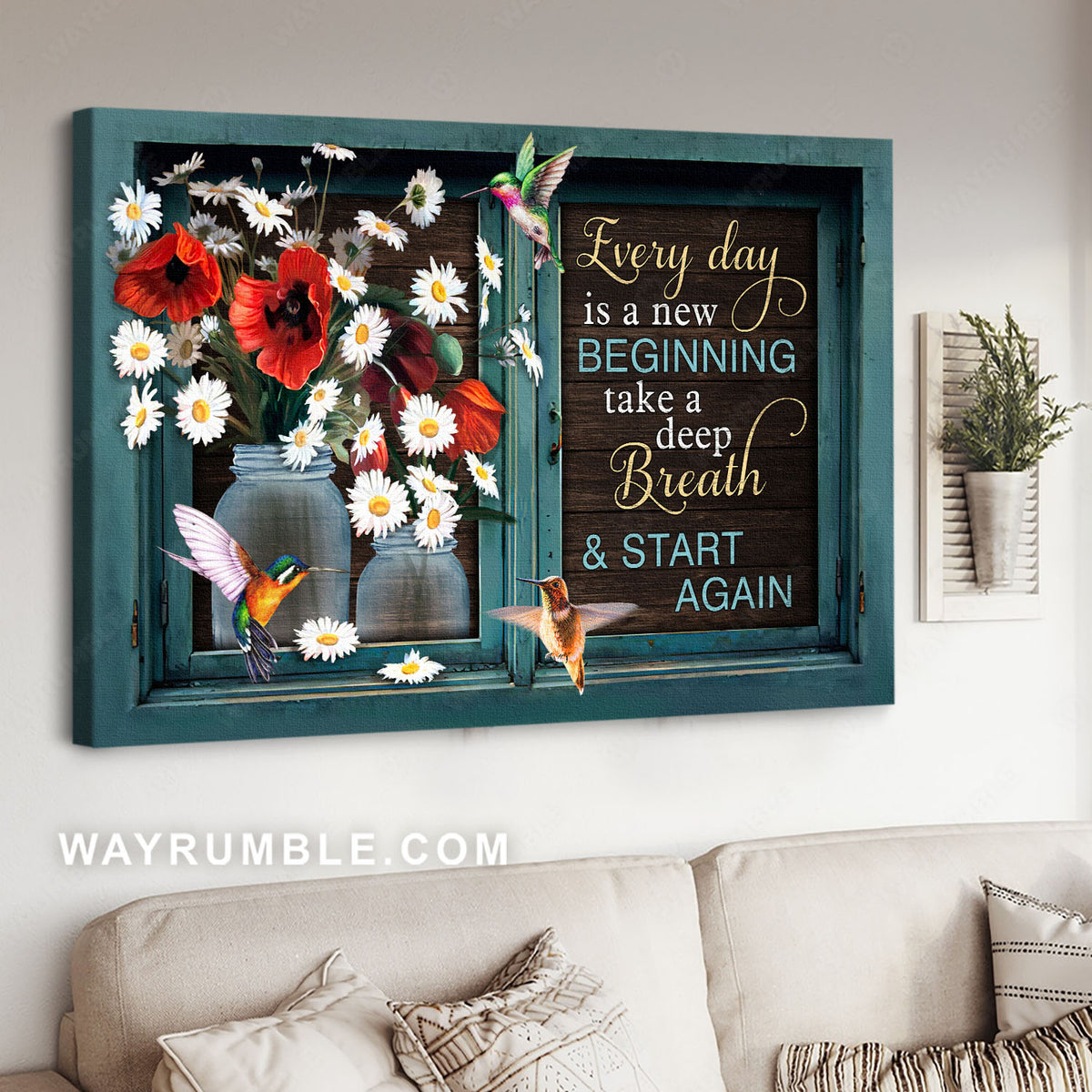 Poppy flower, Daisy flower, Hummingbird, Everyday is a new beginning - Jesus Landscape Canvas Prints, Christian Wall Art