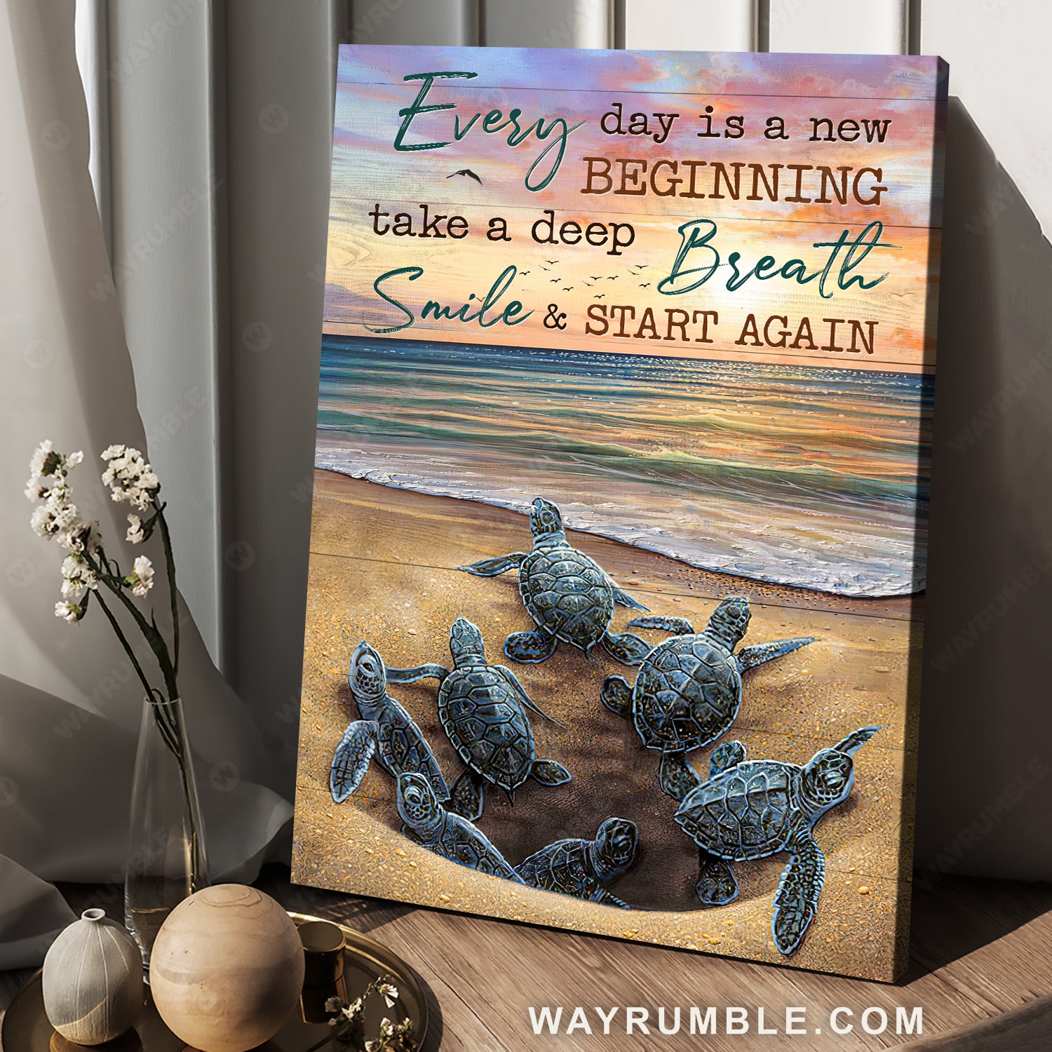 Unique sea turtle, Deep ocean, Pretty sunset, Every day is a new beginning - Jesus Portrait Canvas Prints, Christian Wall Art