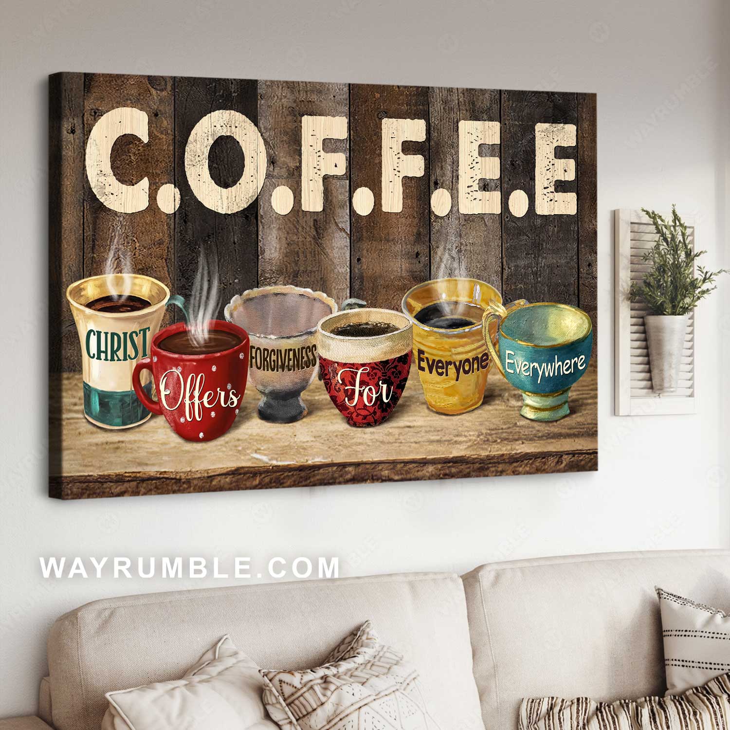 Hot coffee, Colorful coffee cup, Christ offers forgiveness for everyone - Jesus Landscape Canvas Prints, Home Decor Wall Art