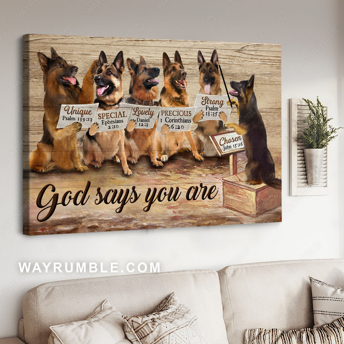 German Shepherd dog, Dog painting, God says you are - Jesus Landscape Canvas Prints, Christian Wall Art
