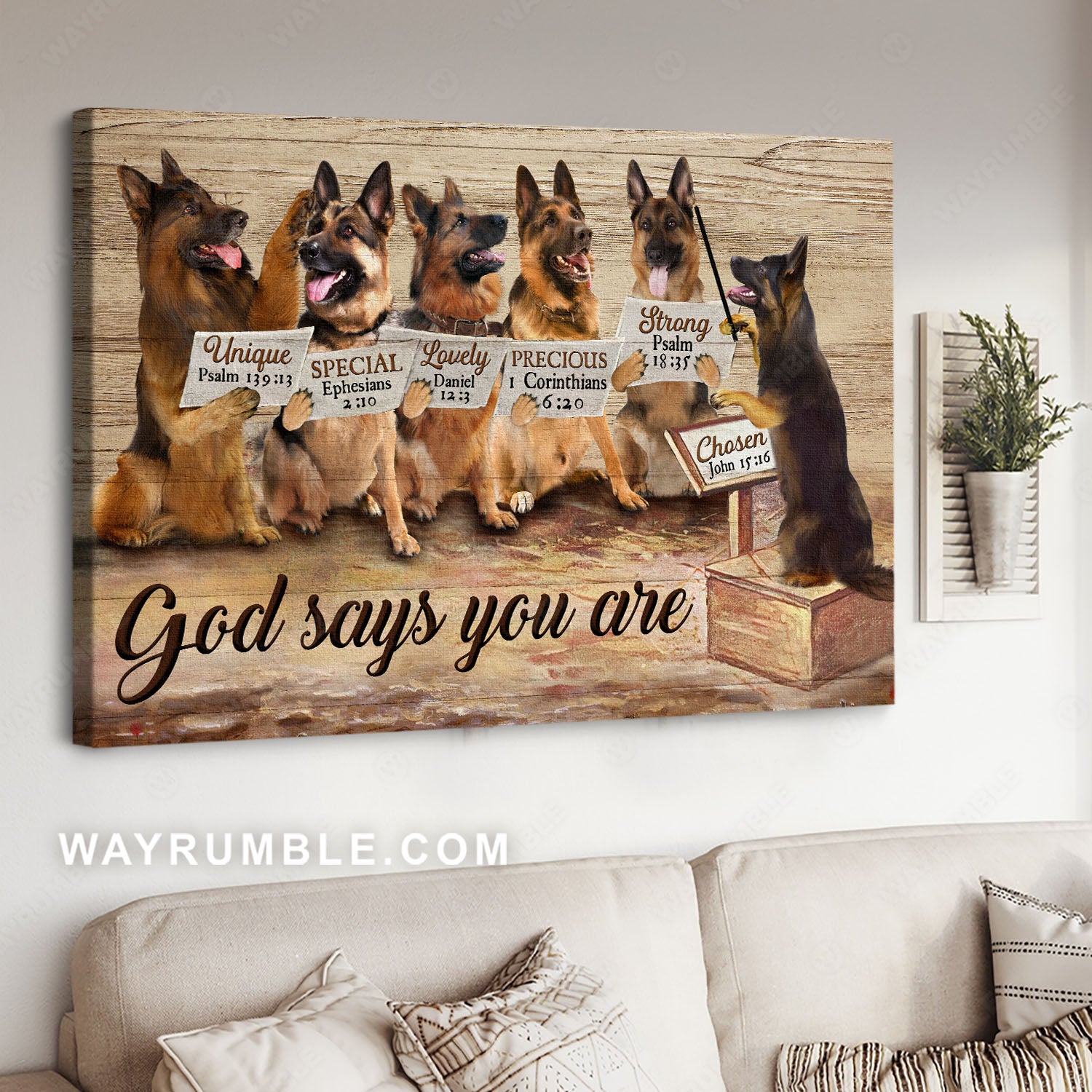 German Shepherd dog, Dog painting, God says you are - Jesus Landscape Canvas Prints, Christian Wall Art