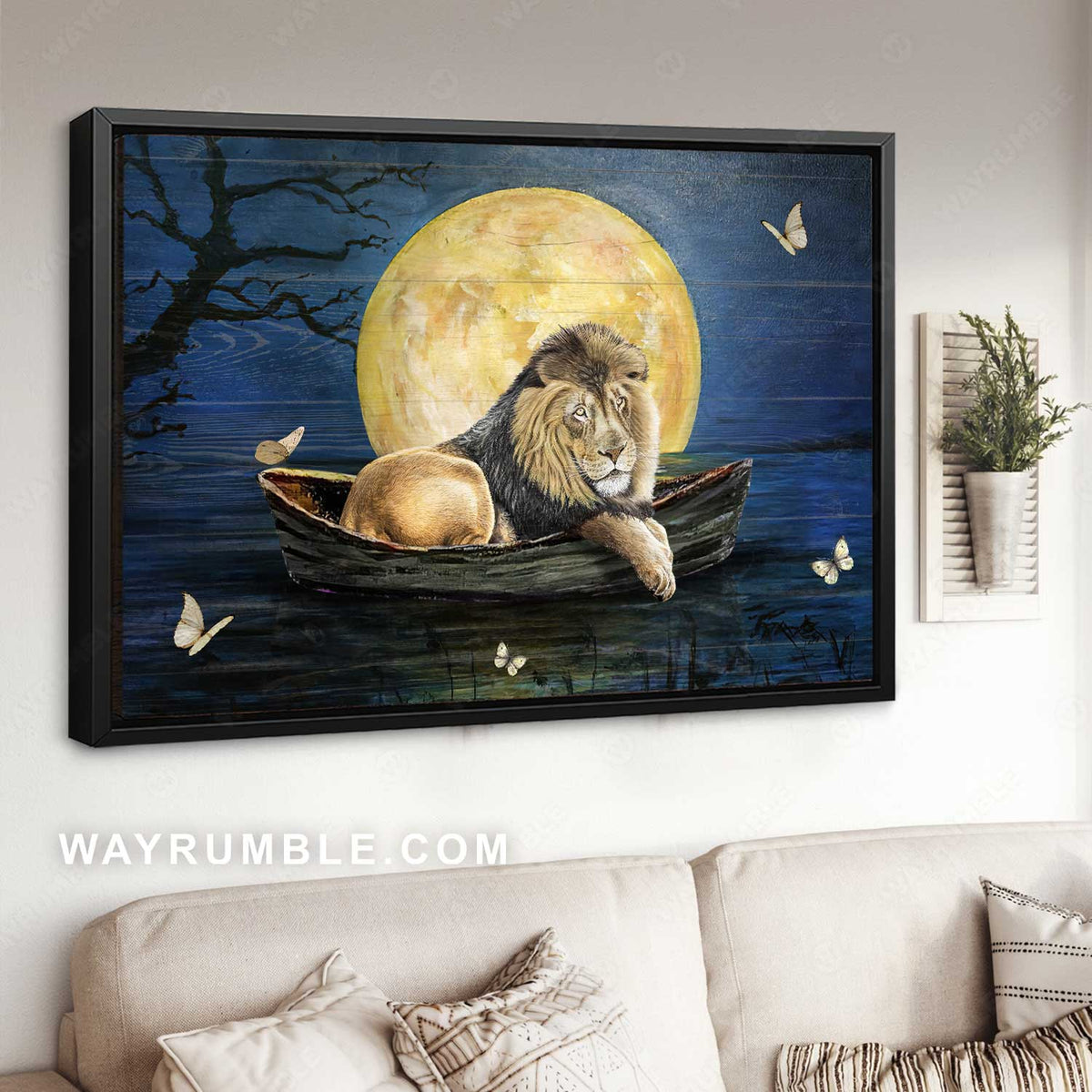 Stunning full moon, Lion of Judah, Blue night, Jesus calls - Jesus Landscape Canvas Prints, Home Decor Wall Art