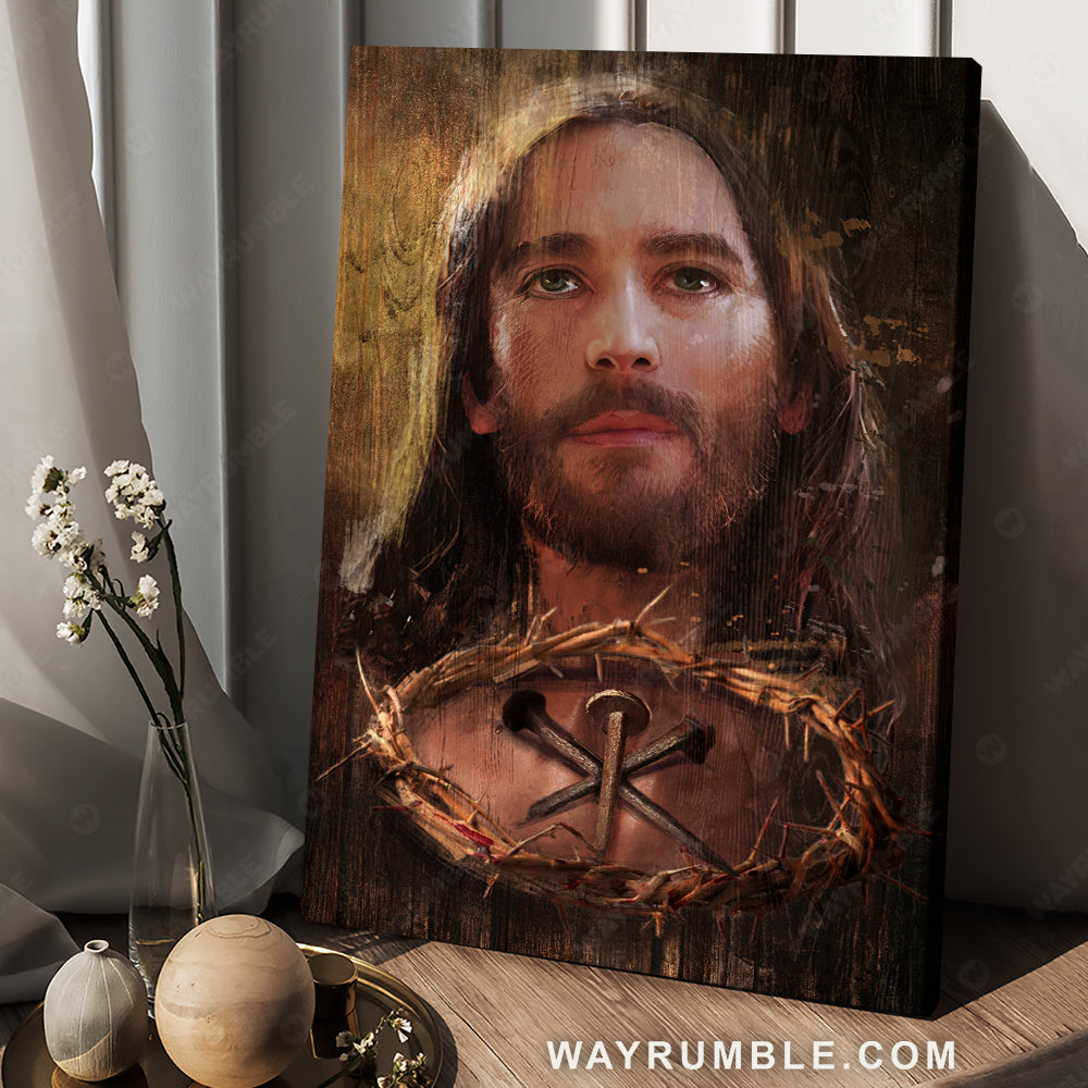 Unique Jesus painting, Stunning crown of thorn, Jesus symbol - Jesus Portrait Canvas Prints, Home Decor Wall Art