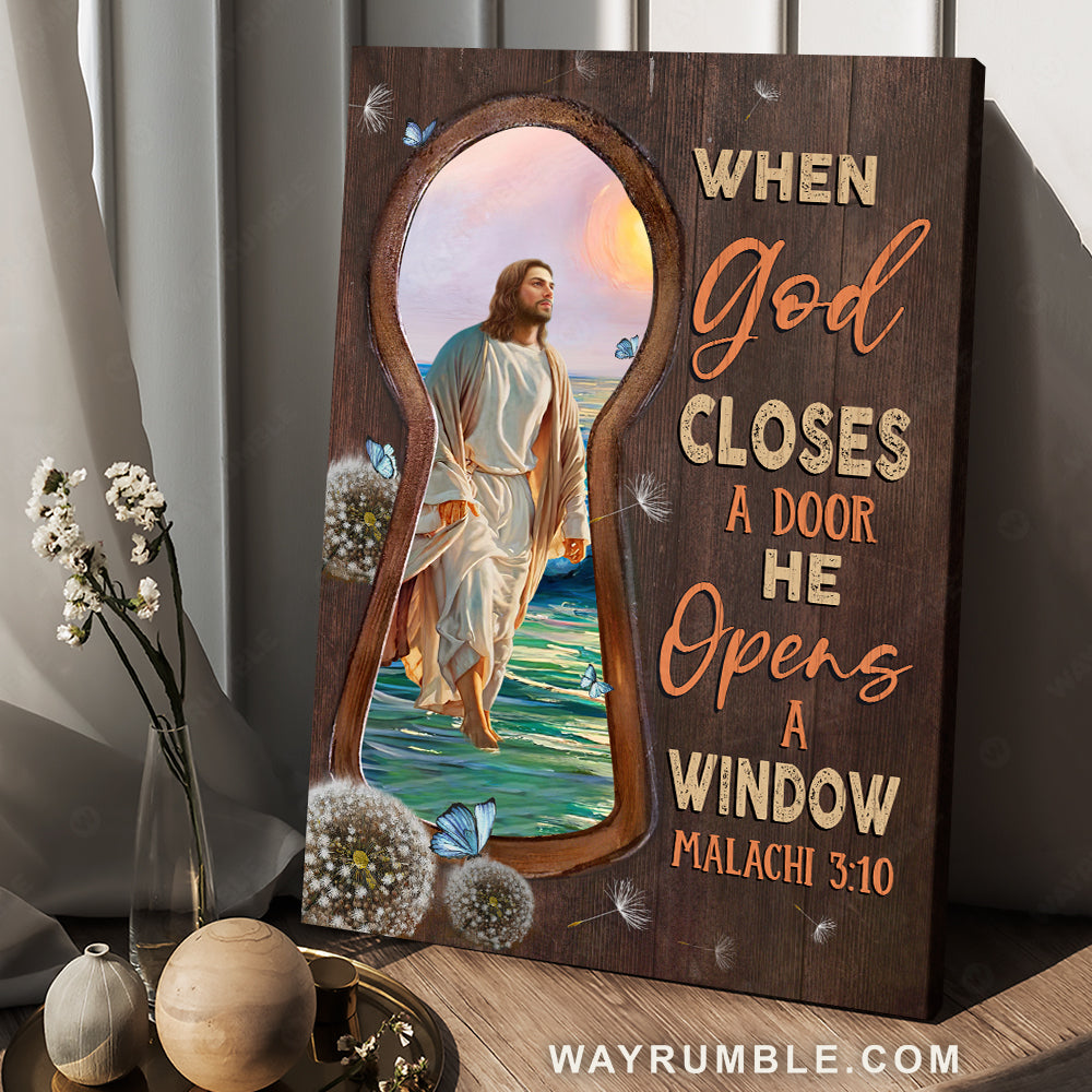 Walking with Jesus, Dandelion flower, Sunset, When God closes a door - Jesus Portrait Canvas Prints, Christian Wall Art