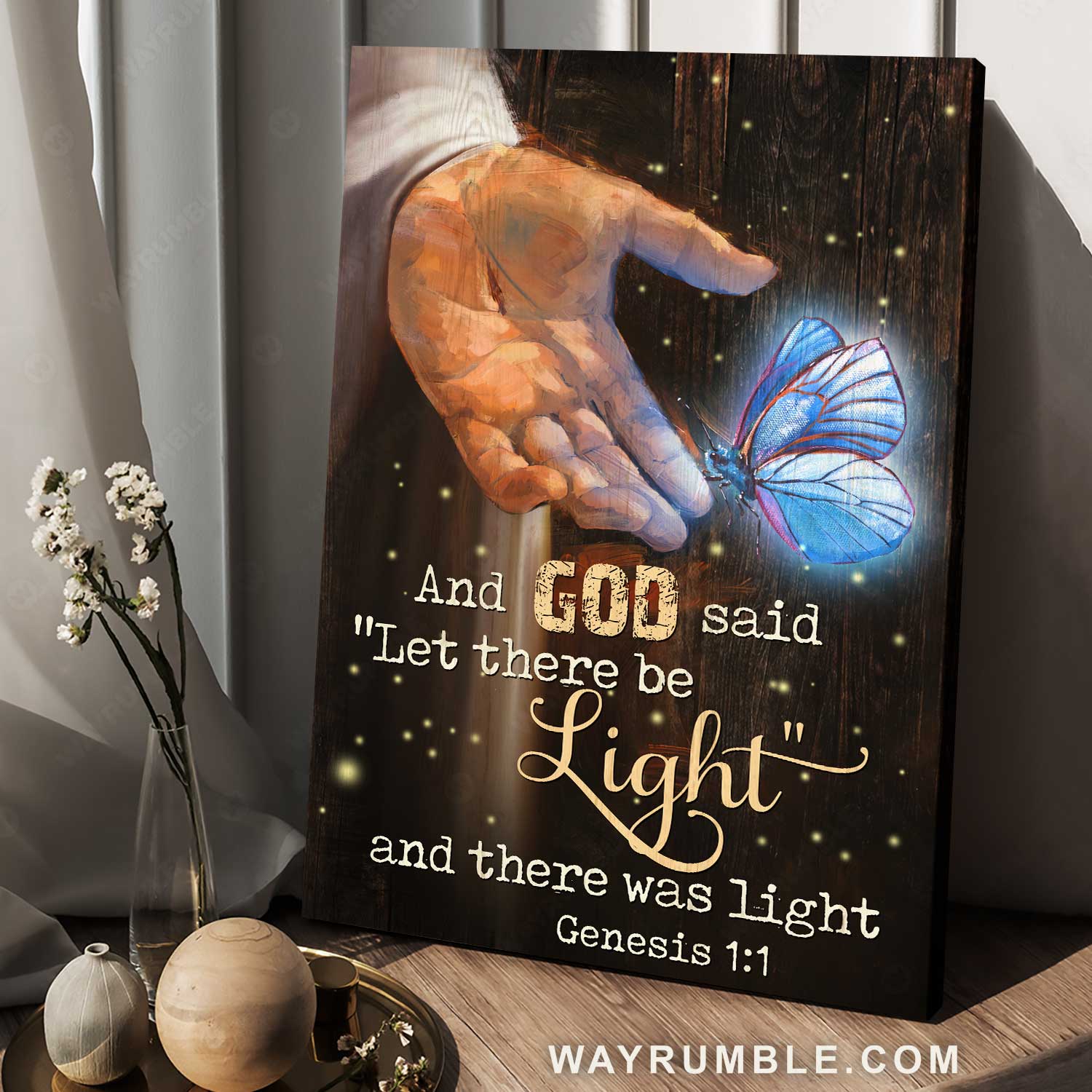 Stunning butterfly, Jesus's hand, Firefly drawing, Let there be light - Jesus Portrait Canvas Prints, Home Decor Wall Art