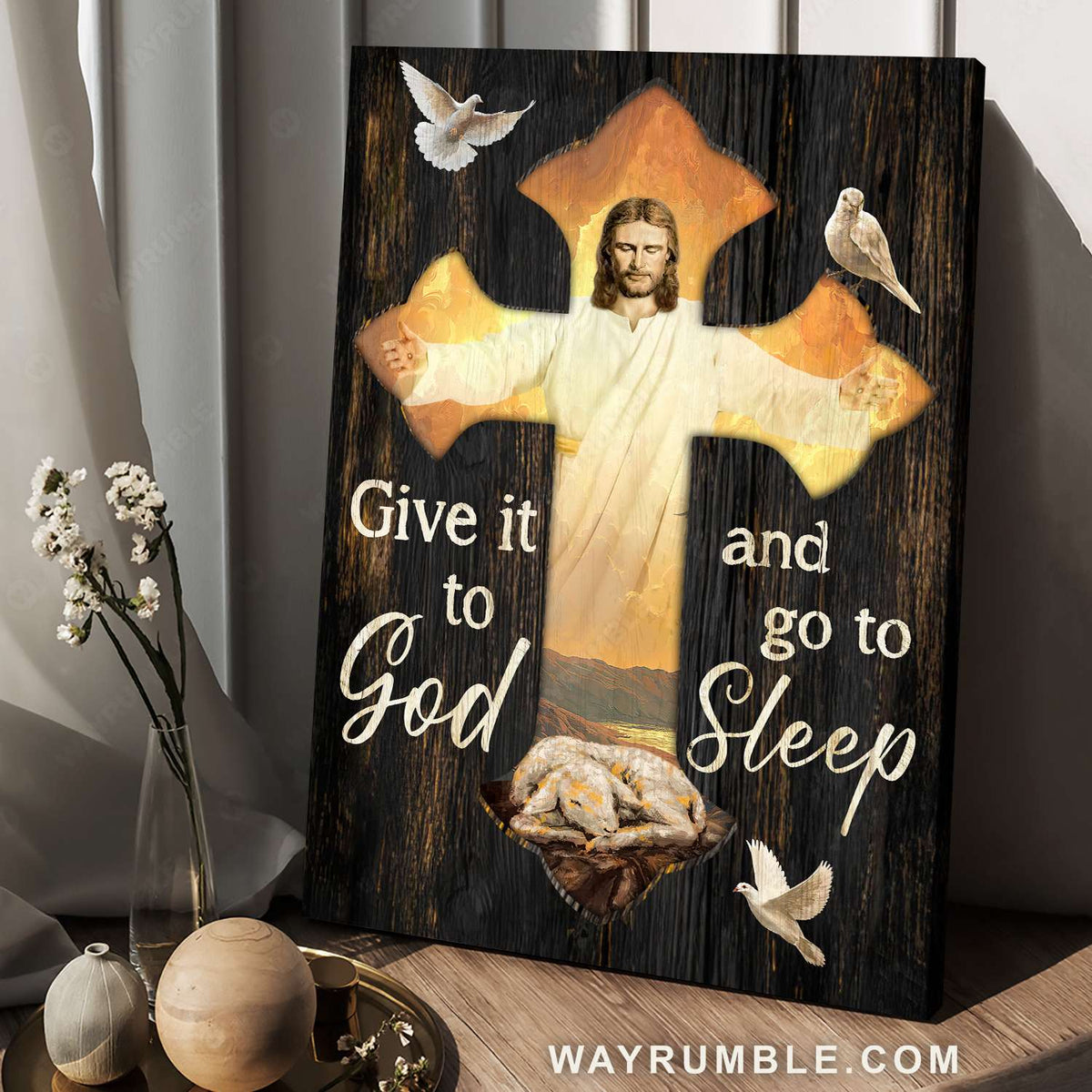 Lamb of God, Dove of peace, Jesus cross, Give it to God - Jesus Portrait Canvas Prints, Christian Wall Art