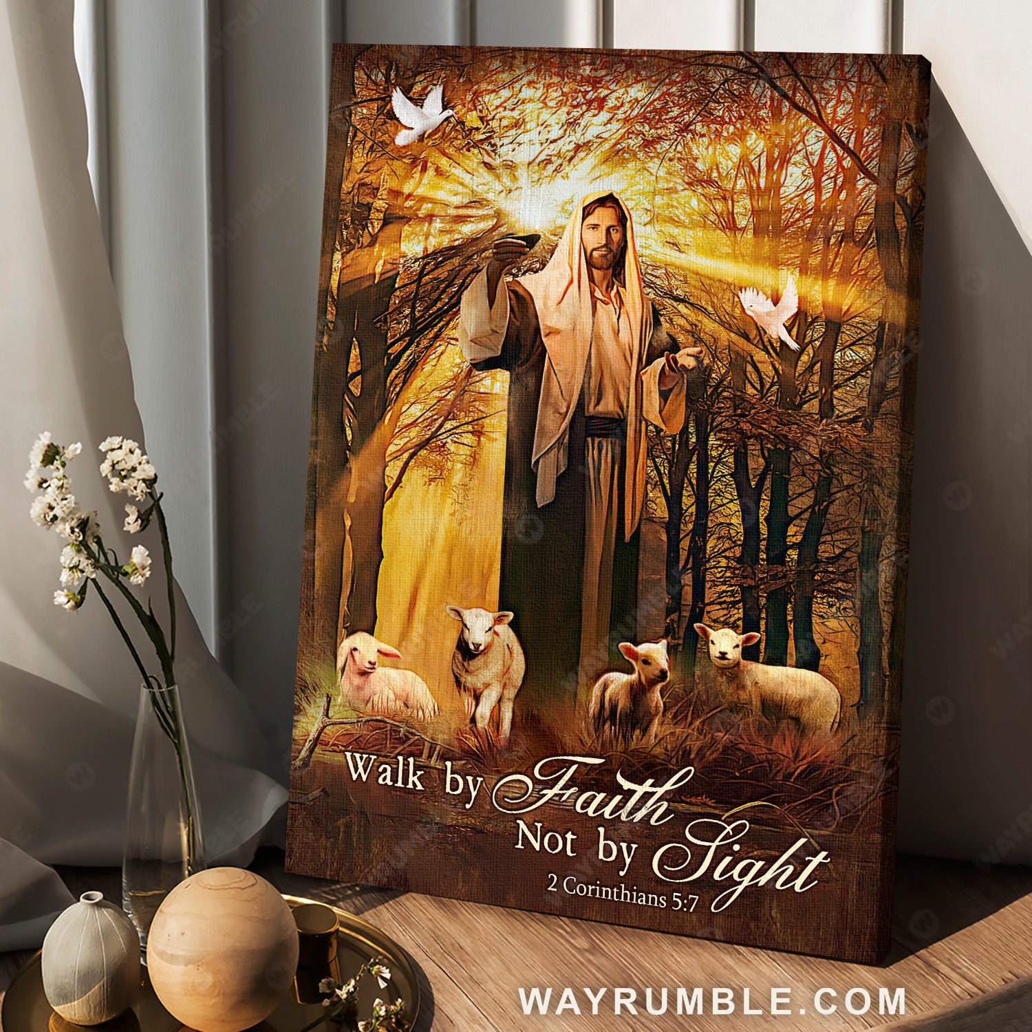 Jesus painting, Lamb of God, Flying dove, Autumn forest, Walk by faith - Jesus Portrait Canvas Prints, Christian Wall Art