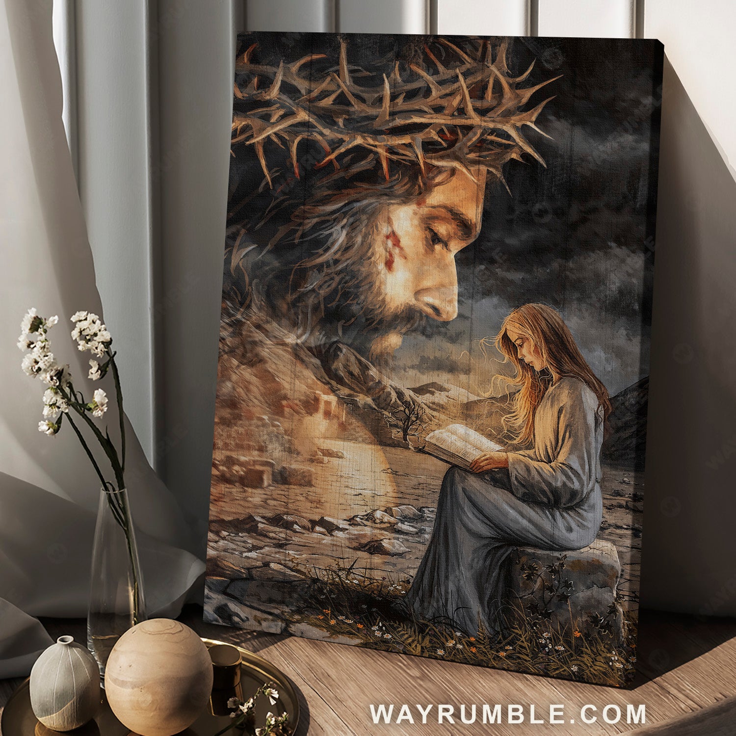 Reading girl, God know, Jesus painting, Crown of thorn - Jesus Portrait Canvas Prints, Christian Wall Art
