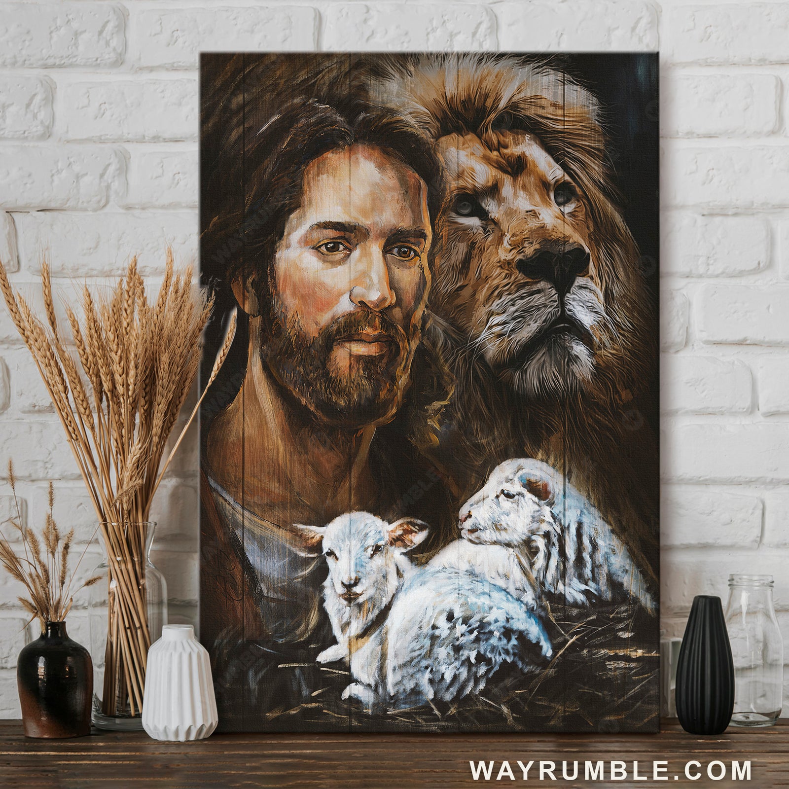 Awesome Jesus, White lamb artwork, Lion of Judah, Stunning drawing - Jesus Portrait Canvas Prints, Home Decor Wall Art