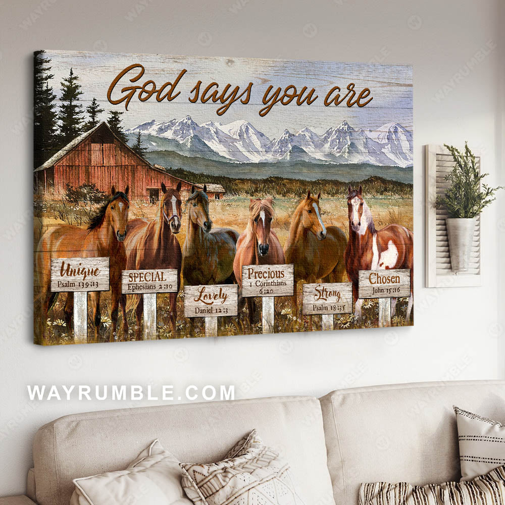 Horse painting, Countryside landscape, Mountains painting, God says you are - Jesus Landscape Canvas Prints, Christian Wall Art