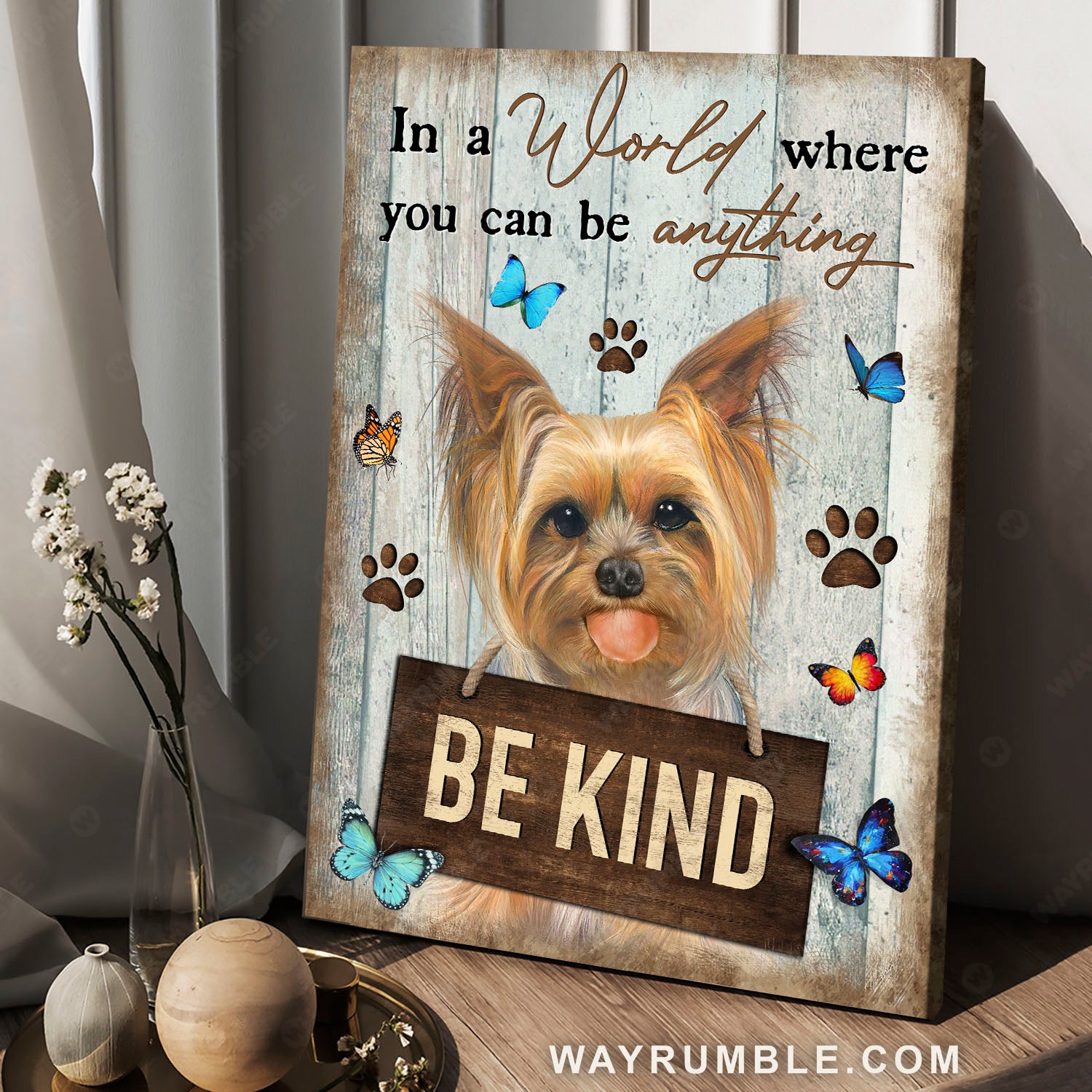 Cute Yorkie Terrier, Gift for dog lover, In a world where you can be anything - Jesus Portrait Canvas Prints, Christian Wall Art