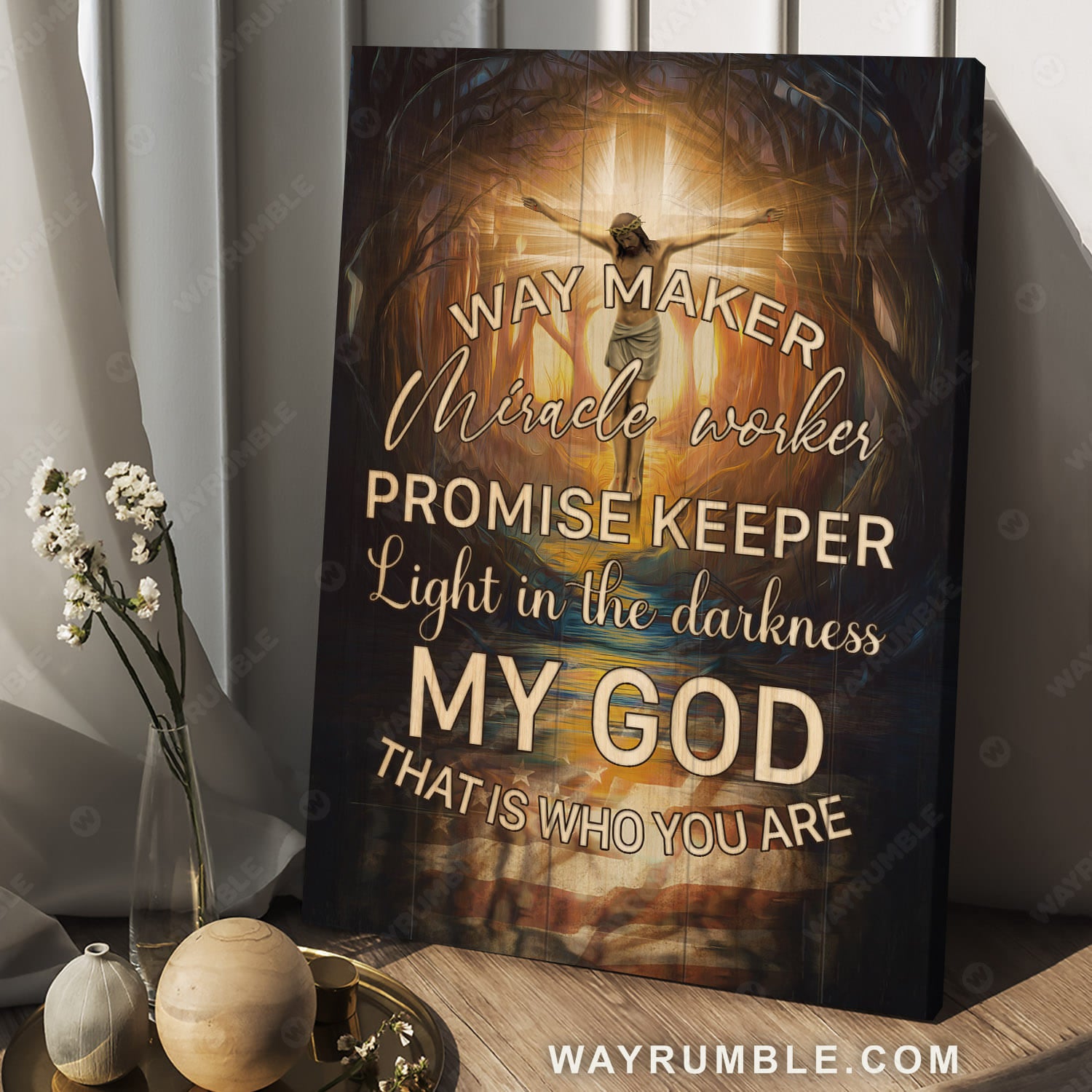 Jesus painting, The cross of light, In the forest, My God is the light in the darkness - Jesus Portrait Canvas Prints, Wall Art