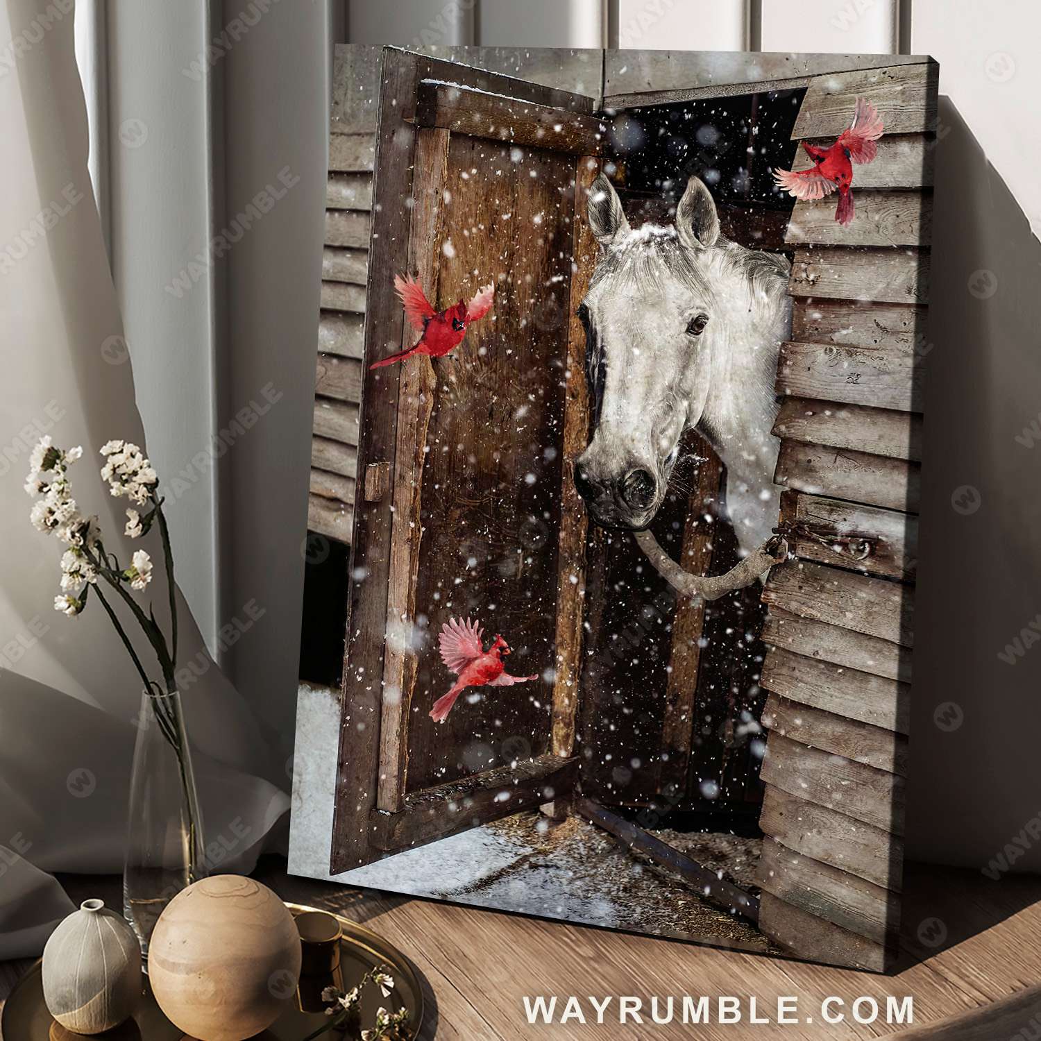 Horse painting, The beautiful white horse, In the stable on a winter day - Jesus Portrait Canvas Prints, Christian Wall Art