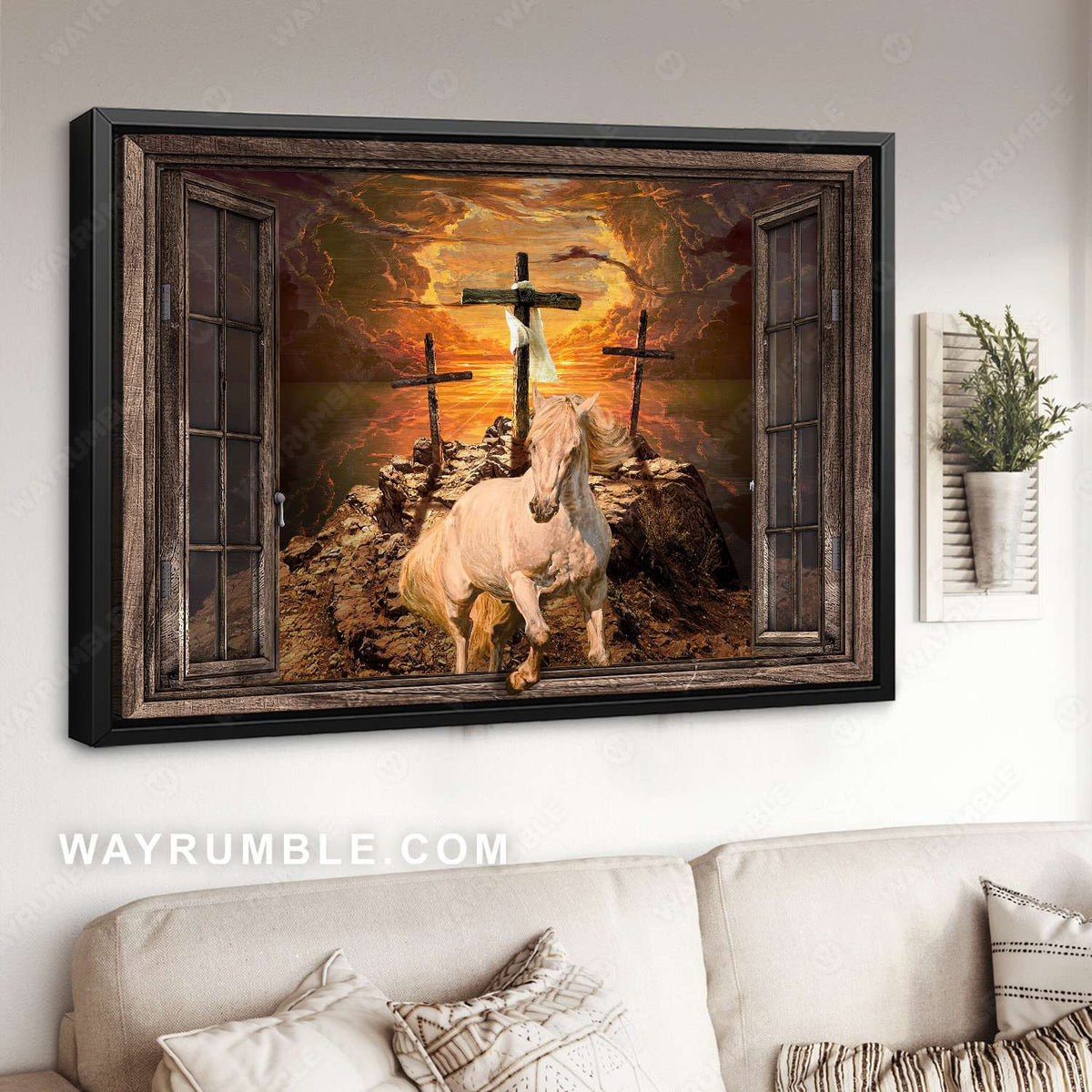 Running horse, White horse painting, The light from heaven - Jesus Landscape Canvas Prints, Wall Art