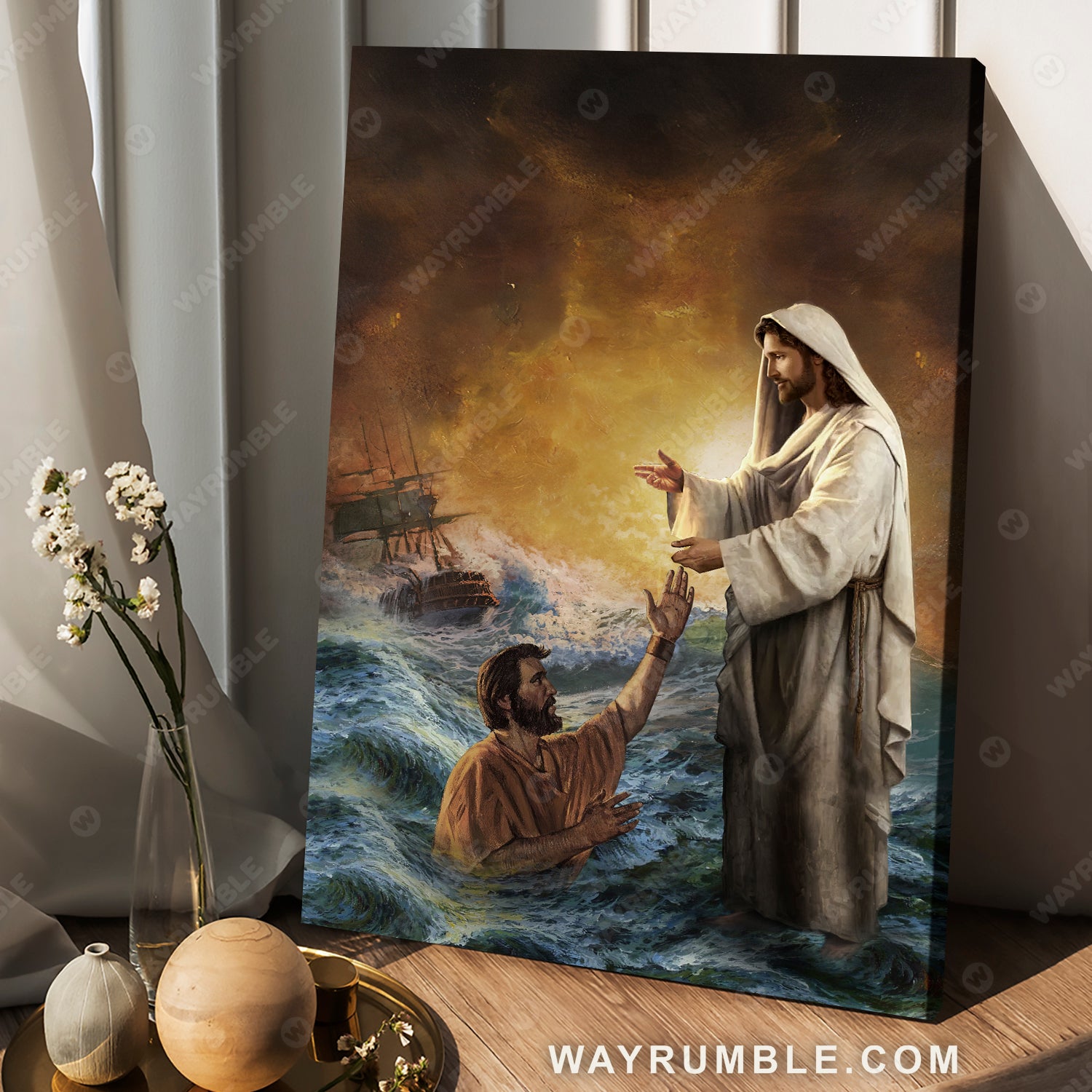 Jesus painting, The storm on the sea, Jesus saves the man - Jesus Portrait Canvas Prints, Christian Wall Art