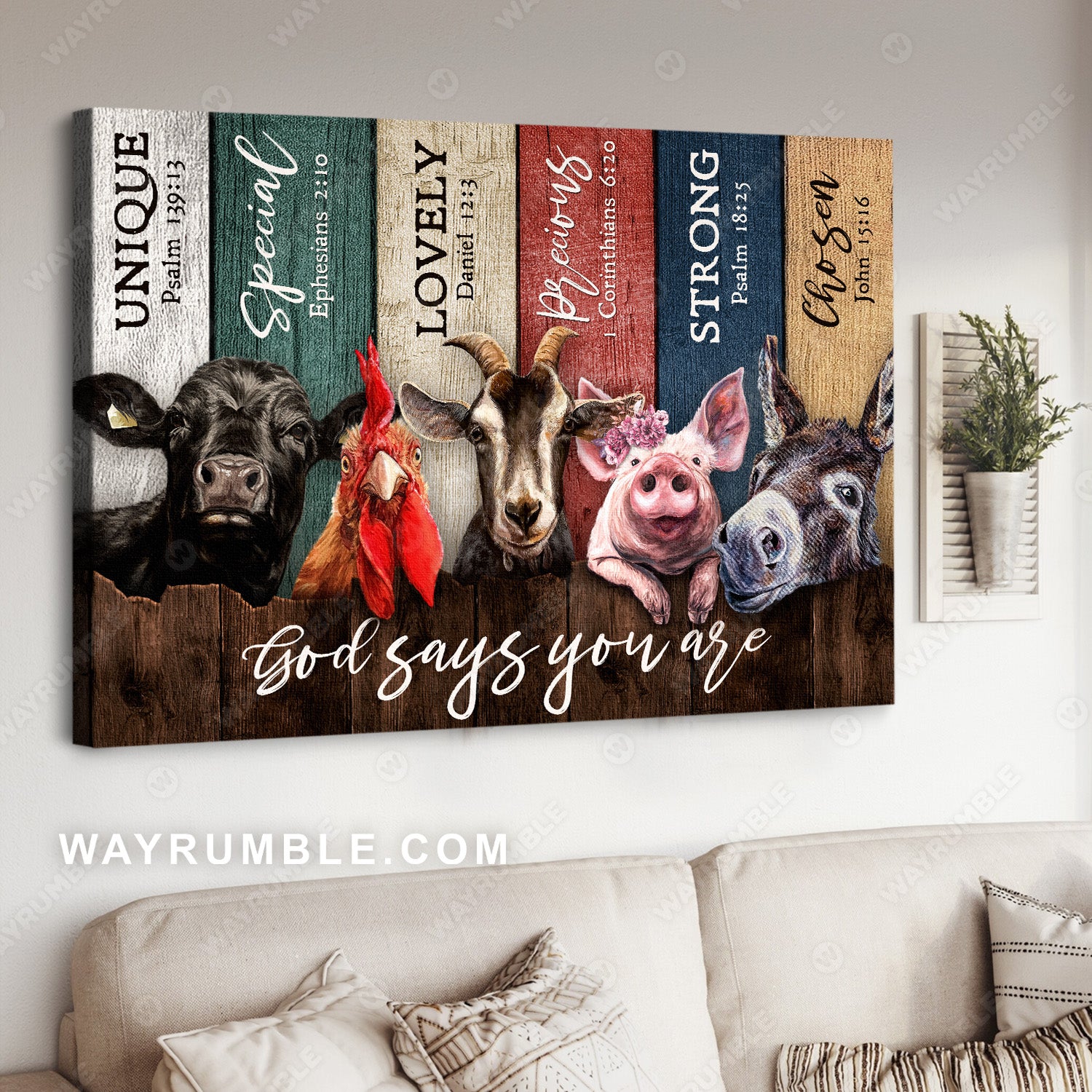 Animals on farm, Animal painting, God says you are - Jesus Landscape Canvas Prints, Christian Wall Art