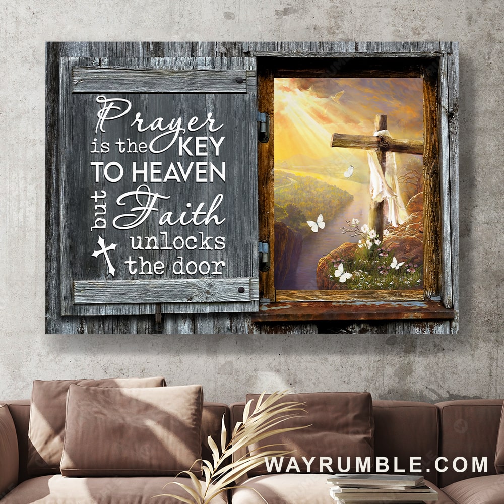 Stunning cross, Beautiful river, Prayer is the key to heaven - Jesus Landscape Canvas Prints, Wall Art