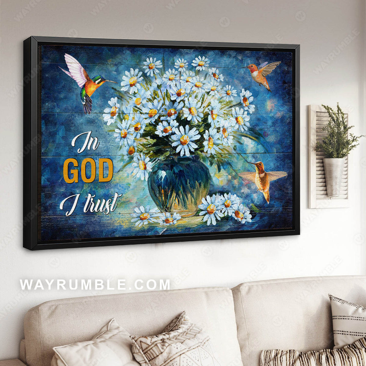 Daisy flower vase, Still life painting, Oil painting, In God I trust - Jesus Landscape Canvas Prints, Christian Wall Art