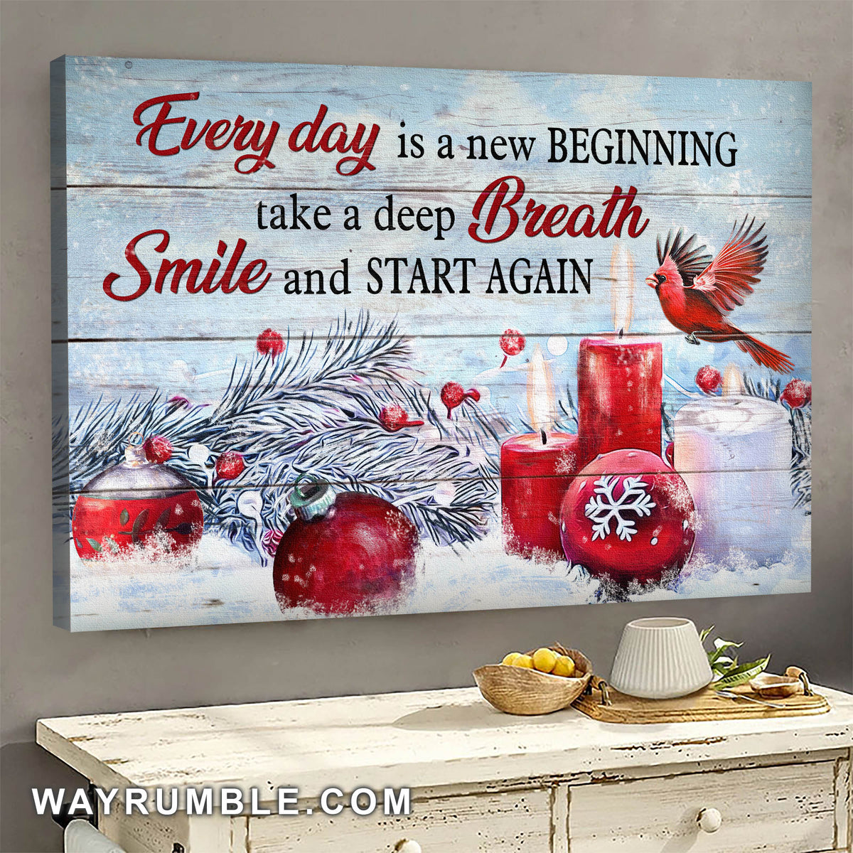 Christmas decorations, Candle, Cardinal, Every is a new beginning - Jesus Landscape Canvas Prints, Wall Art
