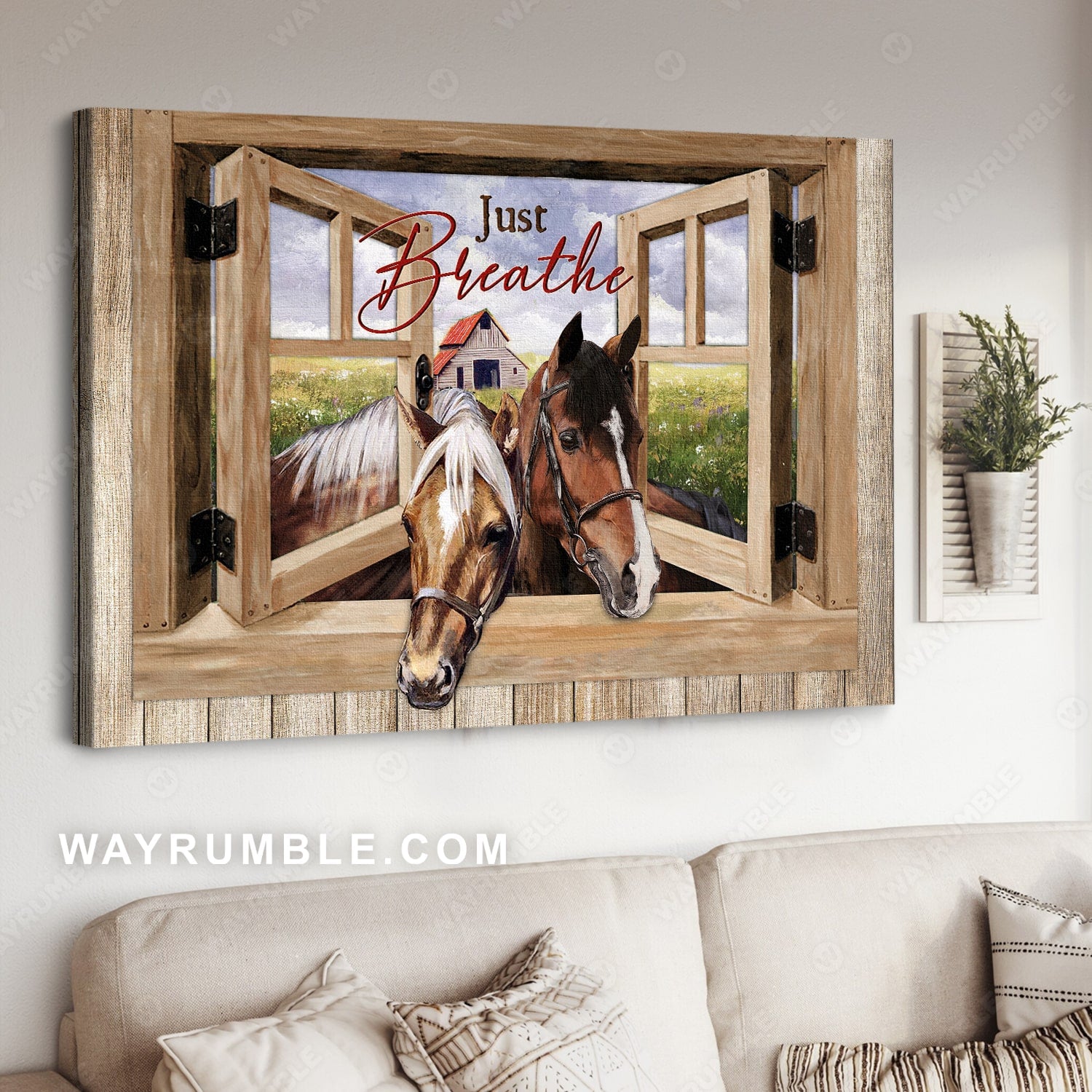 Horse painting, Window frame, Just breathe - Jesus Landscape Canvas Prints, Christian Wall Art