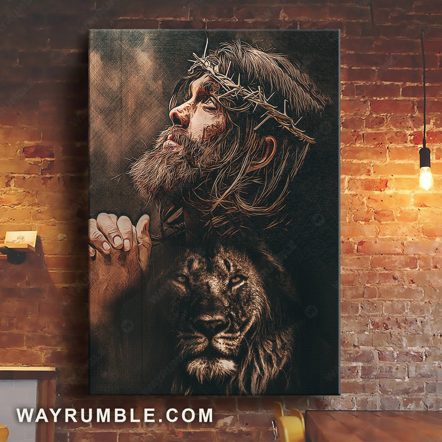 Living room artwork, Jesus painting, Lion of Judah, Crown of thorn - Jesus Portrait Canvas Prints, Home Decor Wall Art