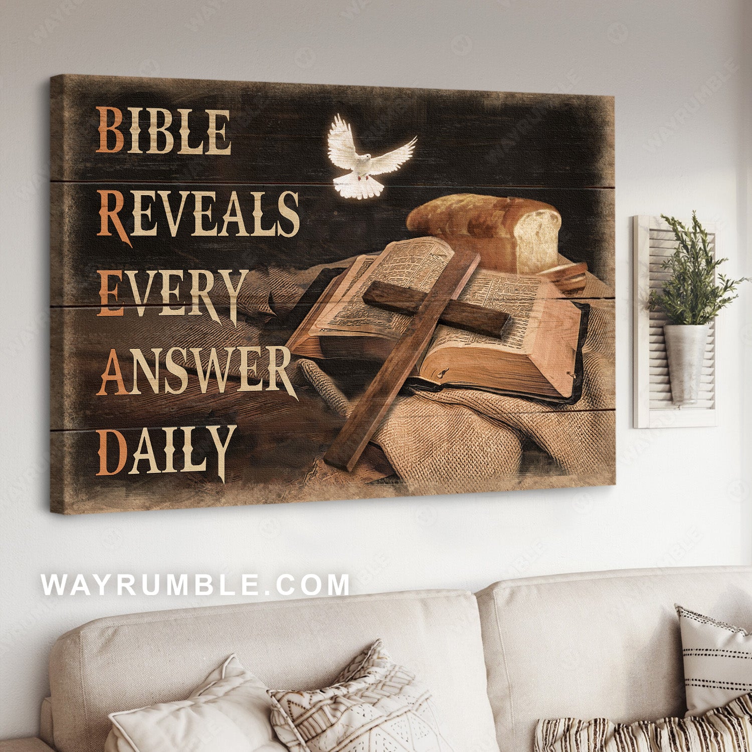 Big cross, Bible painting, White dove, Bible reveals every answer daily - Jesus Landscape Canvas Prints, Home Decor Wall Art