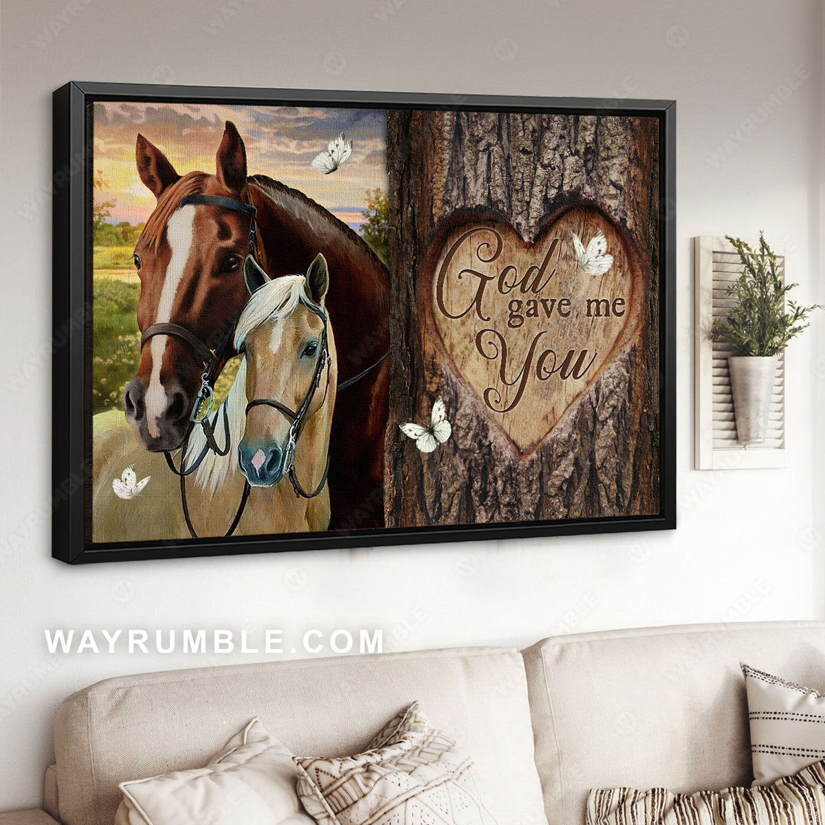 Stunning horse, Colorful sunset, White butterfly, God gave me you - Jesus Landscape Canvas Prints, Christian Wall Art