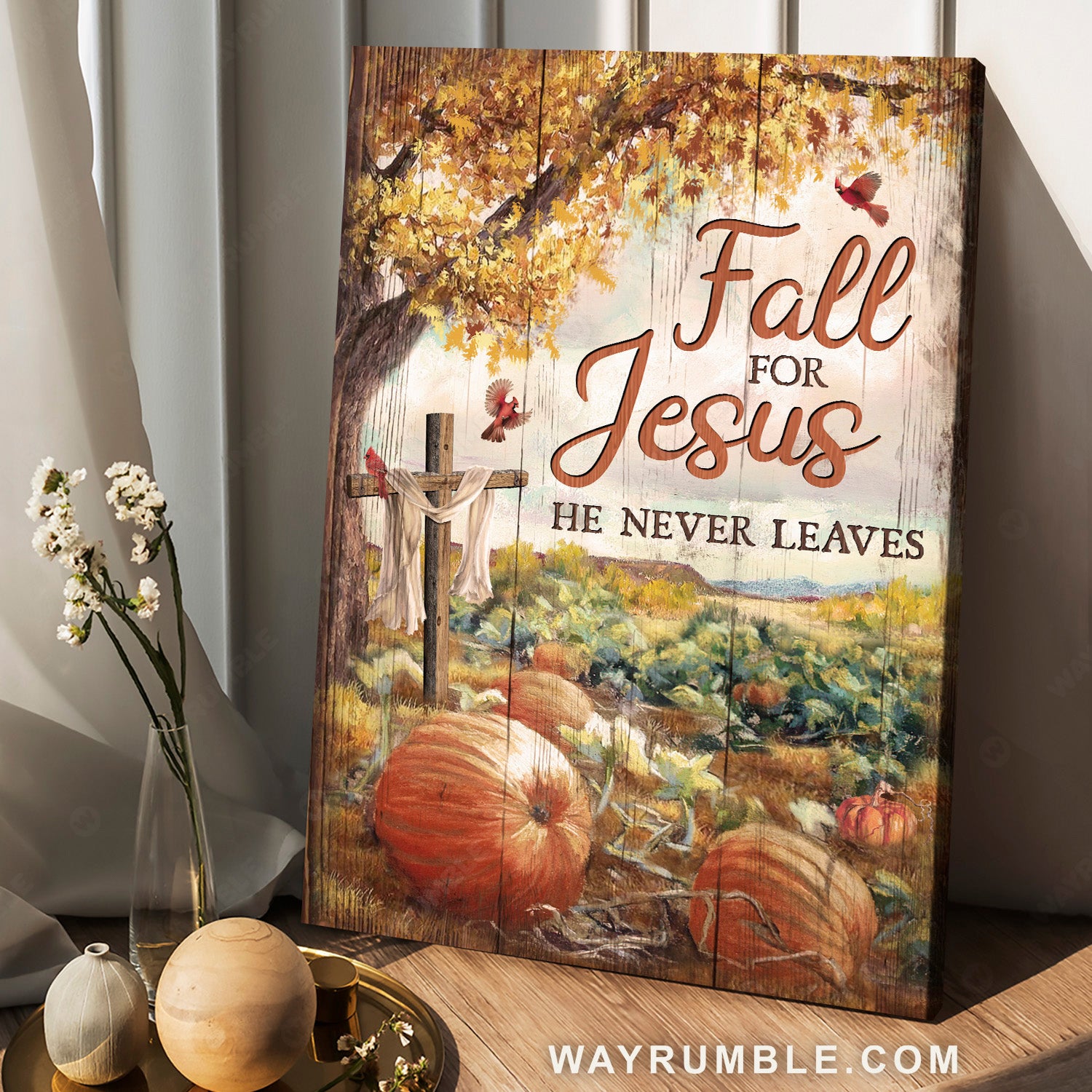 Pumpkin farm, Autumn forest, Cross symbol, Fall for Jesus - Jesus Portrait Canvas Prints, Home Decor Wall Art