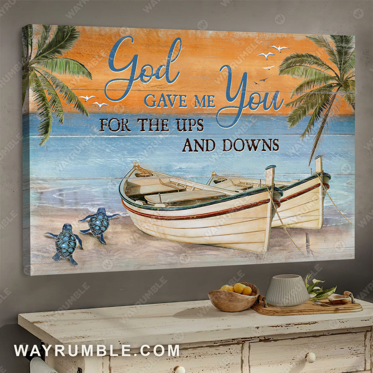 Orange sky painting, Wooden boat, Turtle drawing, God gave me you - Jesus Landscape Canvas Prints, Wall Art