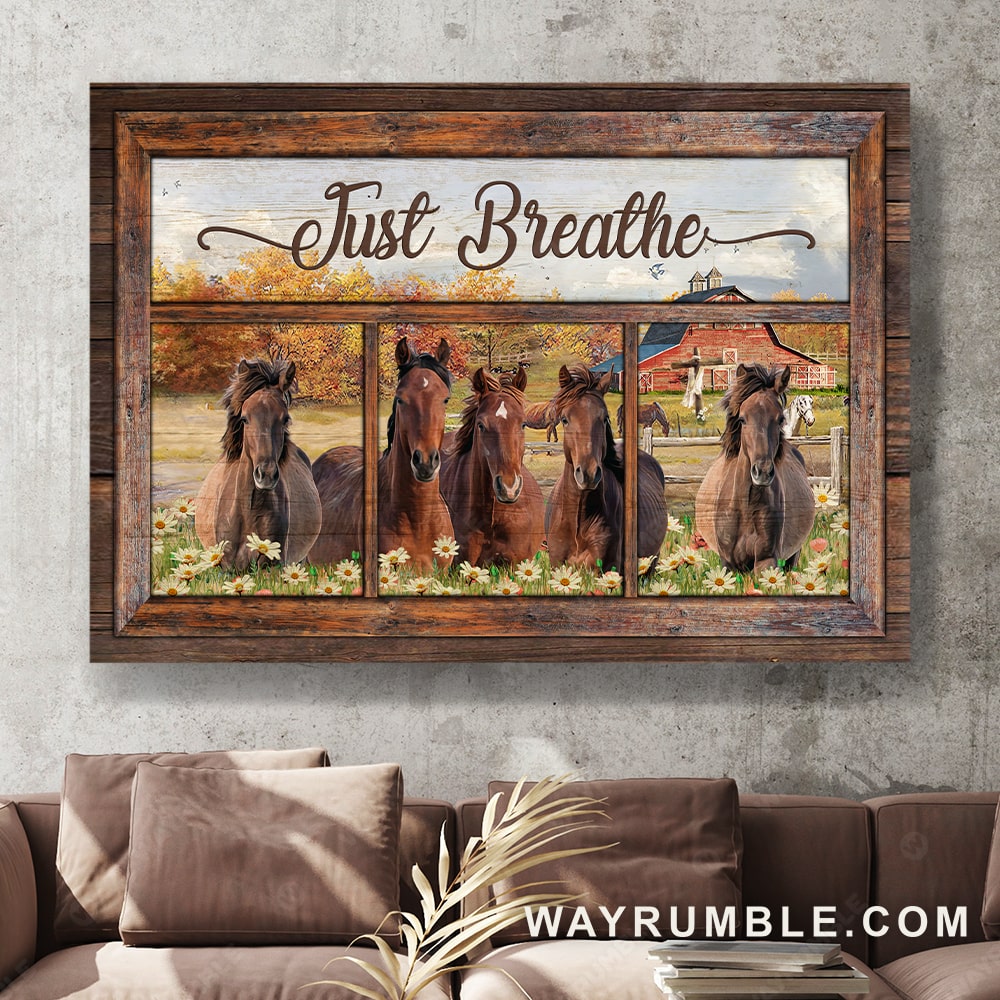 Dream horses, Daisy drawing, Autumn painting, Sunny day, Just breathe - Jesus Landscape Canvas Prints, Wall Art