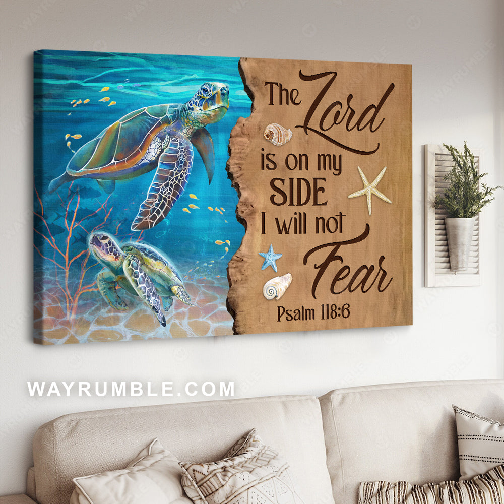 Unique sea turtle, Deep ocean painting, The Lord is on my side - Jesus Landscape Canvas Prints, Christian Wall Art