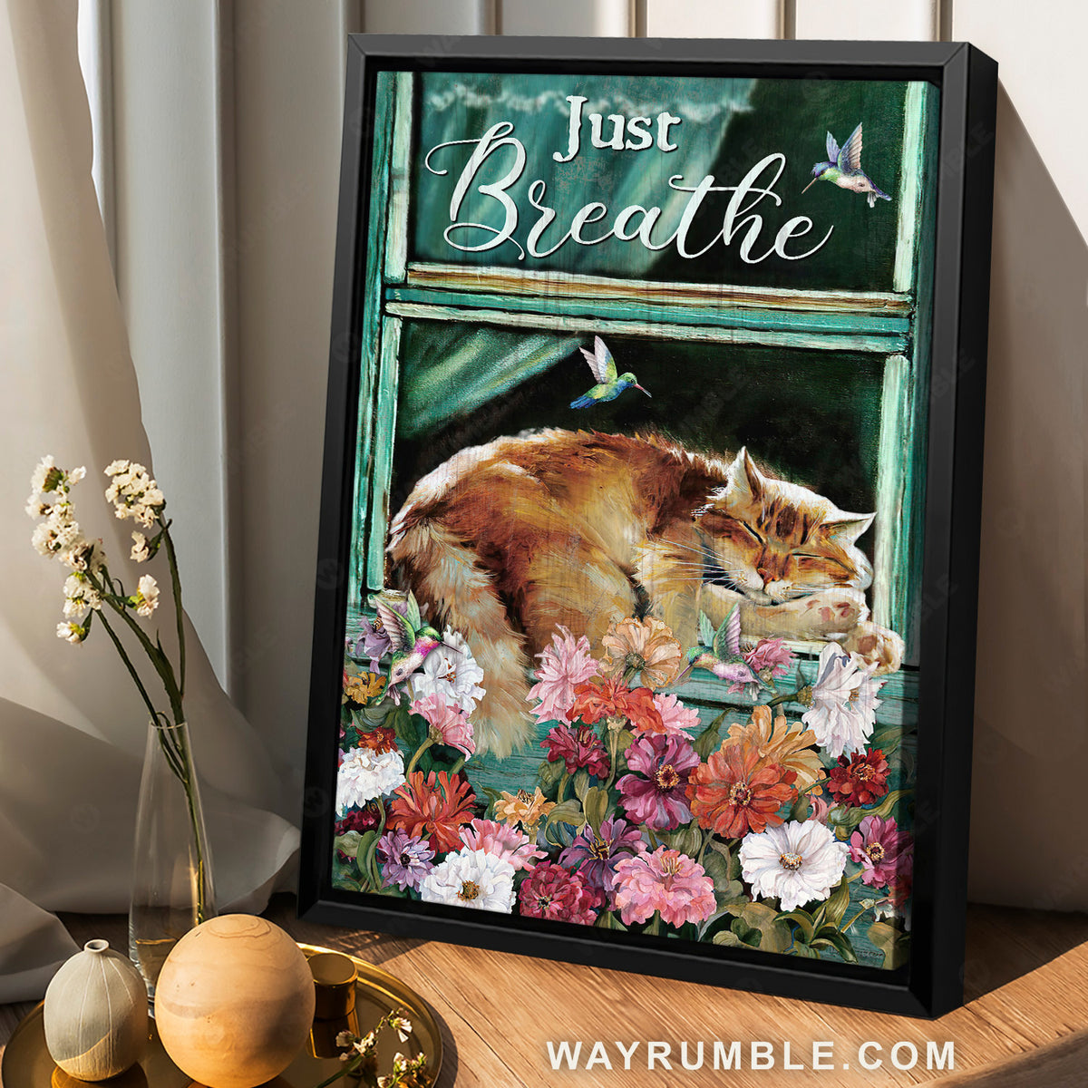 Colorful flower, Sleeping cat, Green window, Hummingbird, Just breathe - Jesus Portrait Canvas Prints, Christian Wall Art
