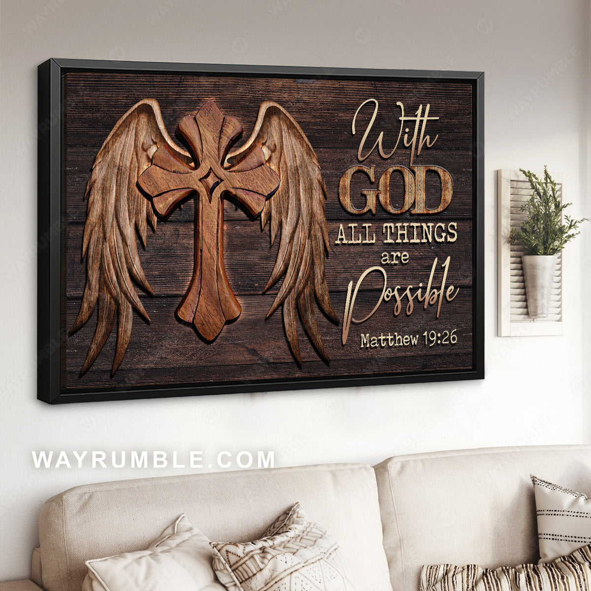 Angel wings, Unique cross, With God all things are possible - Jesus Landscape Canvas Prints, Christian Wall Art