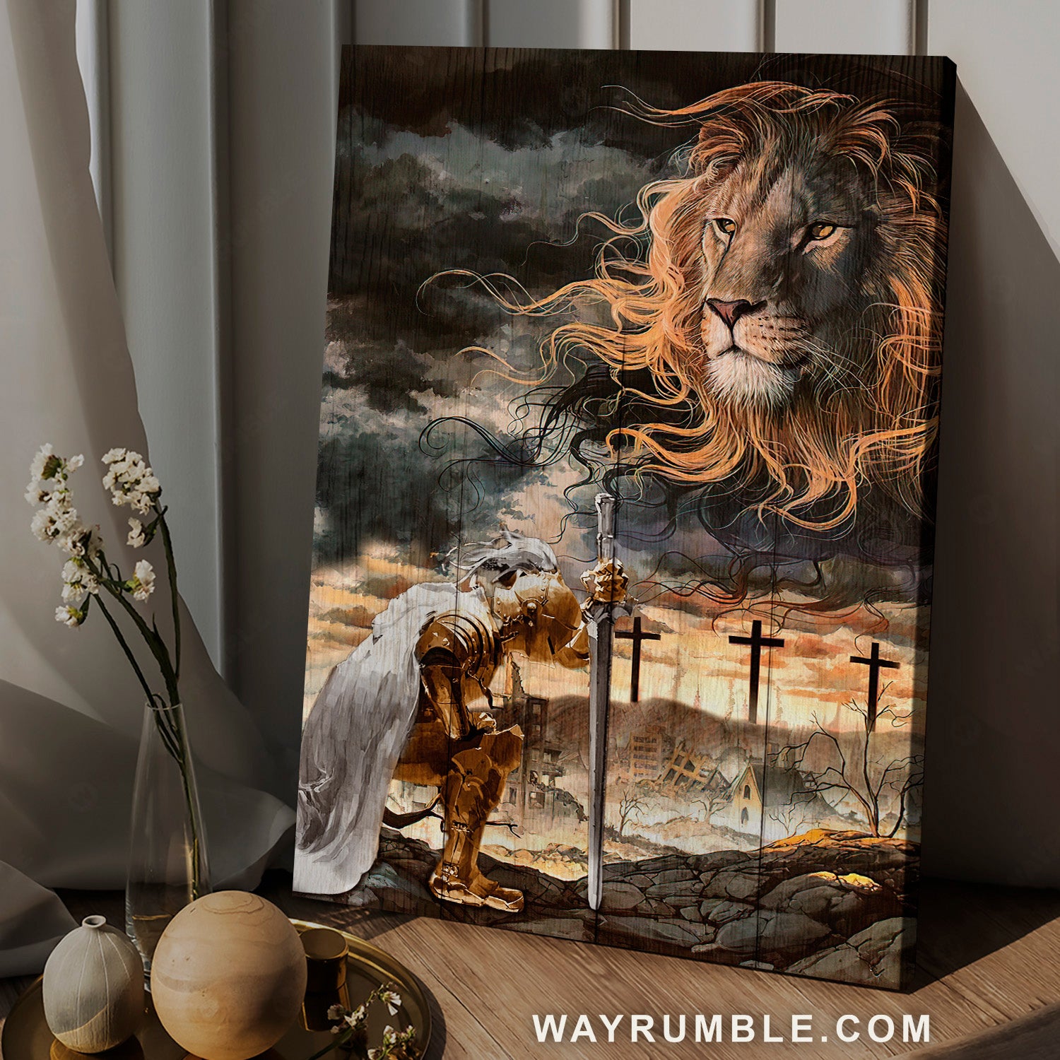 Amazing lion face, Stunning sky, Warrior painting, Lion of Judah - Jesus Portrait Canvas Prints, Christian Wall Art