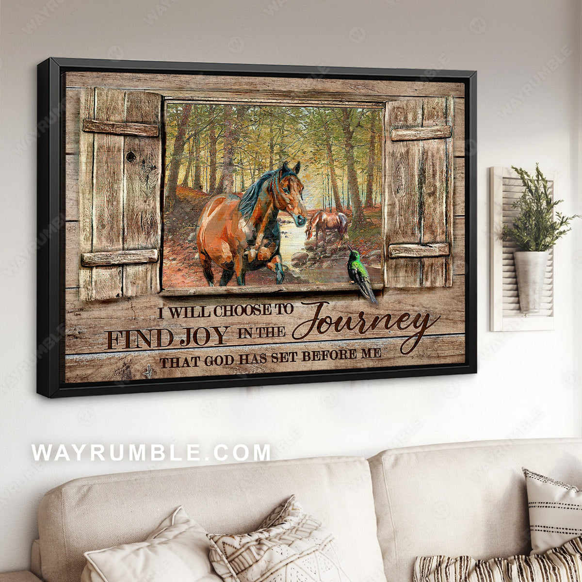 Forest drawing, Brown horse painting, Hummingbird, I will choose to find joy - Jesus Landscape Canvas Prints, Christian Wall Art