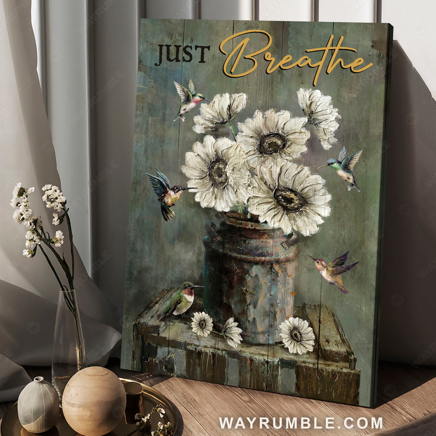 Gerbera daisy, Colorful hummingbird, Just breathe - Jesus Portrait Canvas Prints, Christian Wall Art