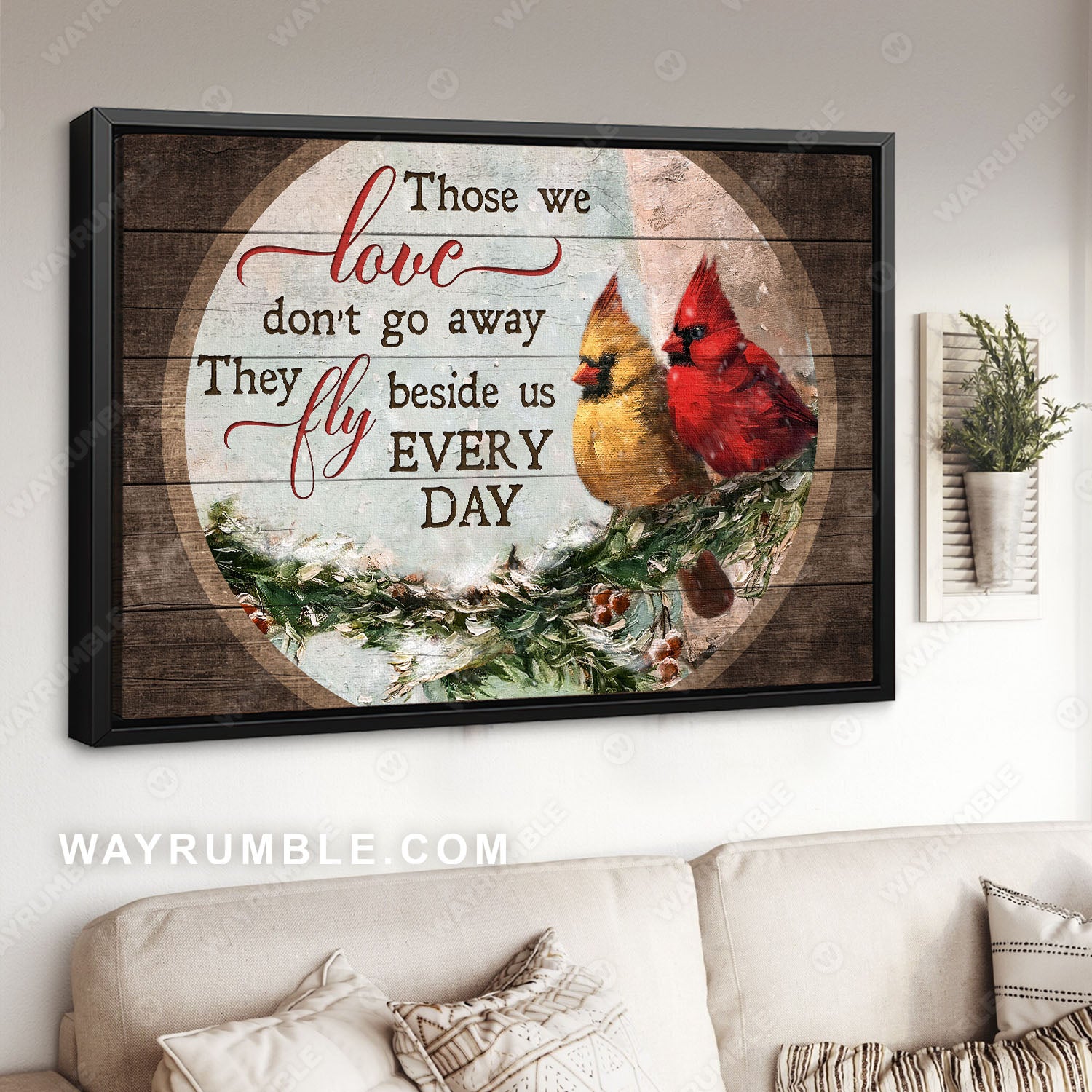 Red cardinal, Christmas wreath, Circle frame, Those we love don't go away - Jesus Landscape Canvas Prints, Christian Wall Art