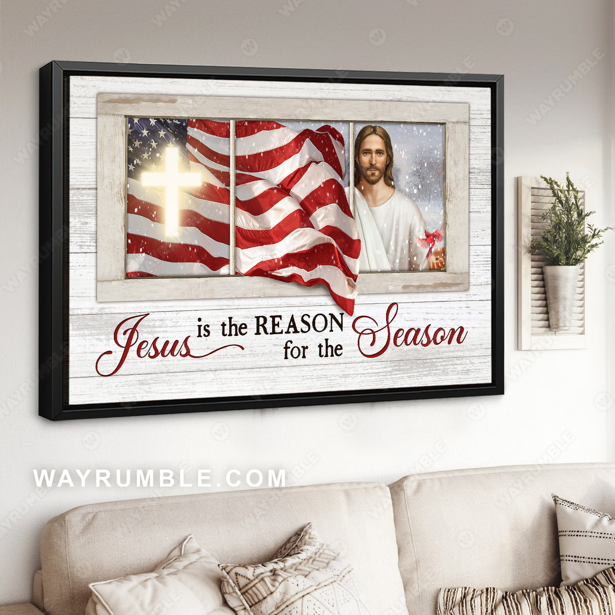 Light cross, Stunning US flag, Jesus painting, Jesus is the reason for the season - Jesus Landscape Canvas Prints, Home Decor Wall Art