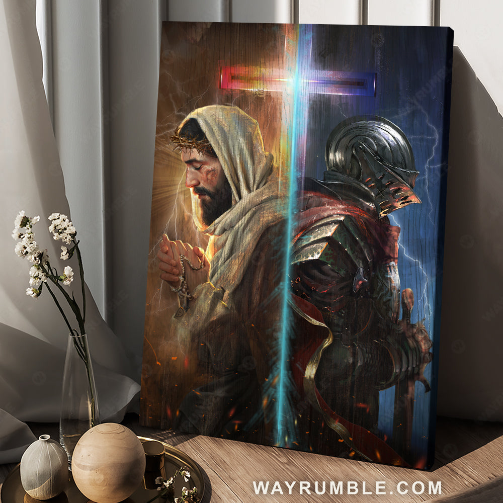 Stunning knight, The face of Jesus, Colorful cross, Pray for healing - Jesus Portrait Canvas Prints, Christian Wall Art