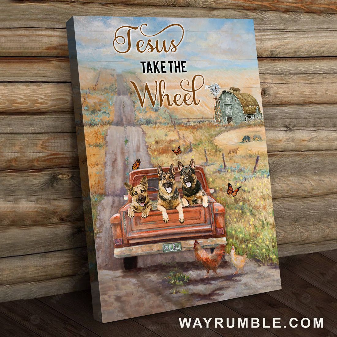 German shepherd dog, Flower farm, Happy journey, Jesus take the wheel - Jesus Portrait Canvas Prints, Christian Wall Art