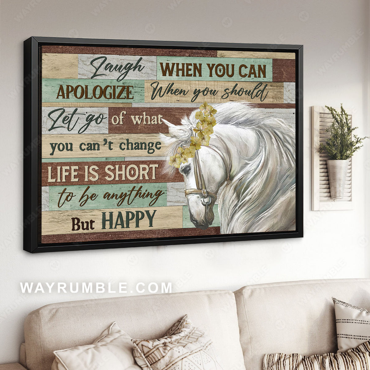 Pretty horse, Sunflower wreath, White horse, Laugh when you can - Jesus Landscape Canvas Prints, Christian Wall Art