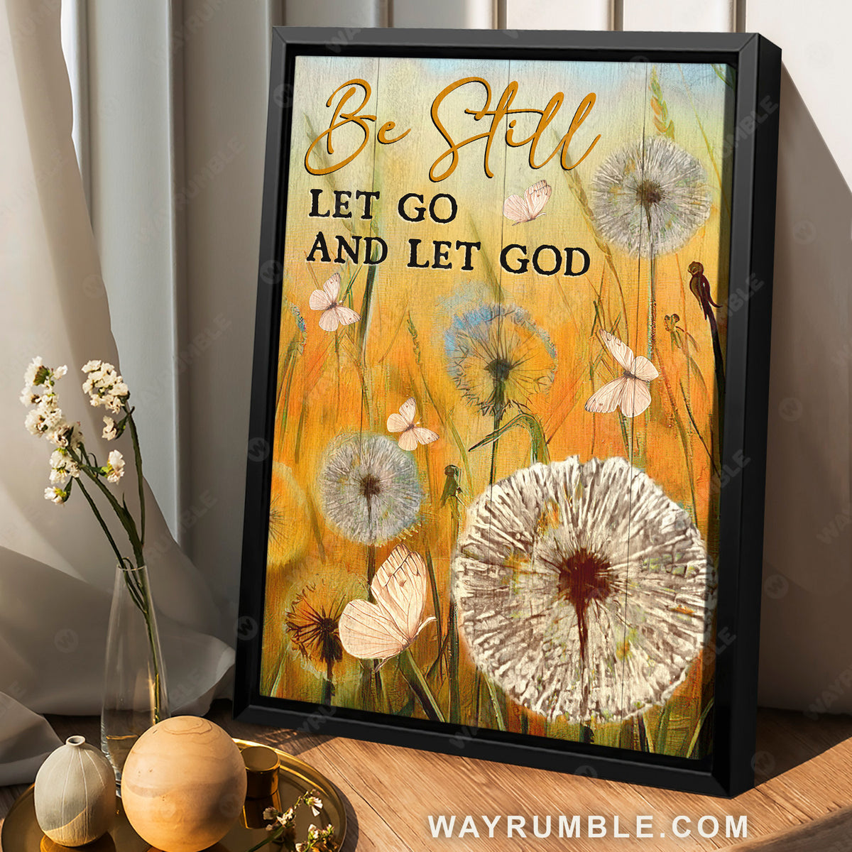 Dandelion field, White butterfly, Be still let go and let God - Jesus Portrait Canvas Prints, Christian Wall Art