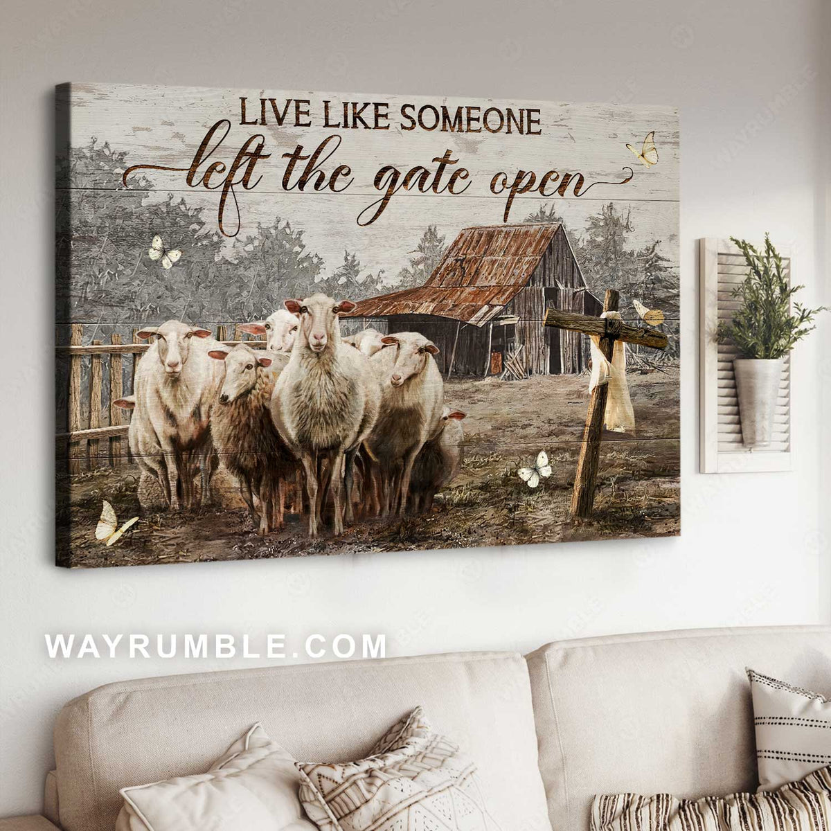 Beautiful goat painting, Farm drawing, Live like someone left the gate open - Jesus Landscape Canvas Prints, Home Decor Wall Art
