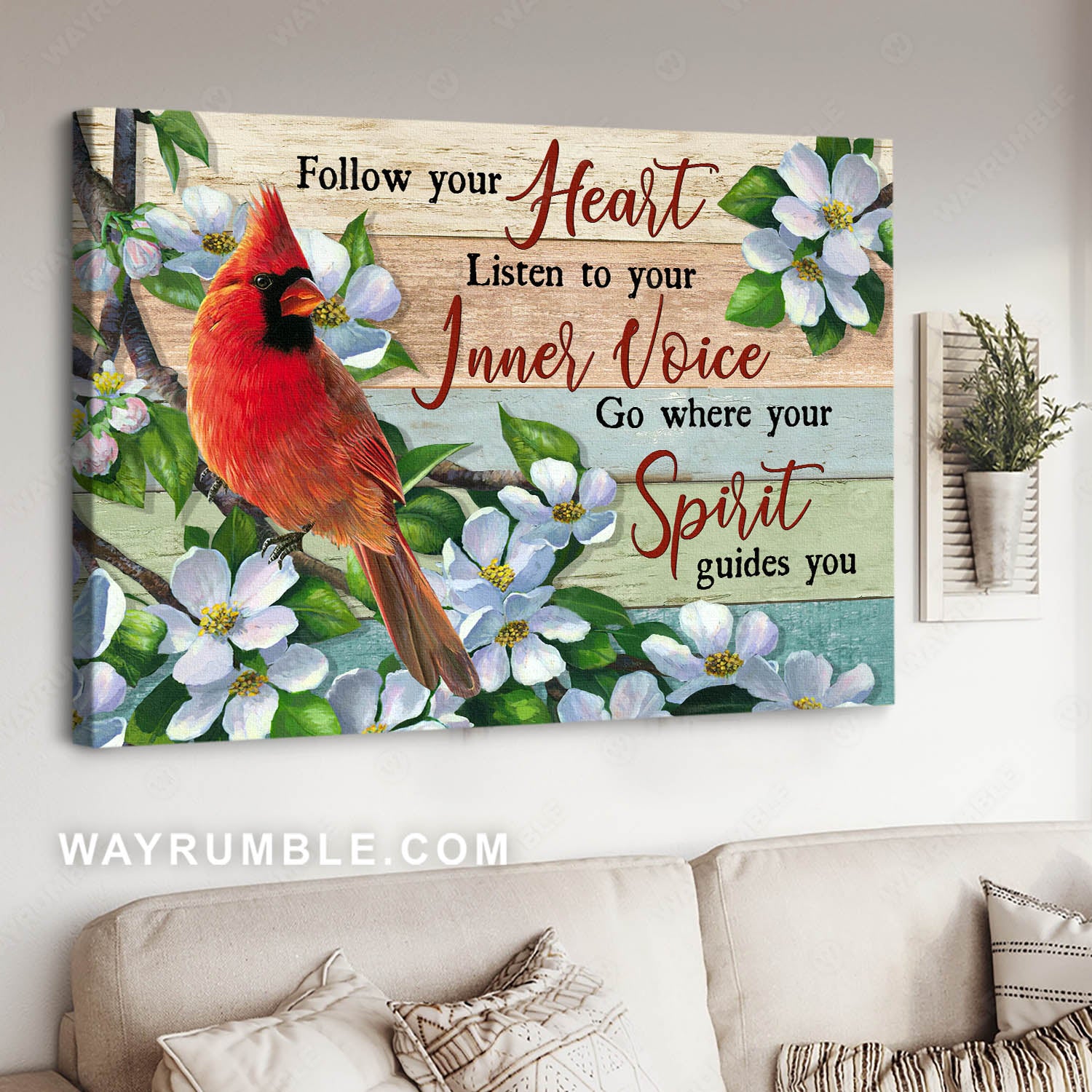 Northern cardinal, White flower, Tree branch, Follow your heart - Jesus Landscape Canvas Prints, Christian Wall Art