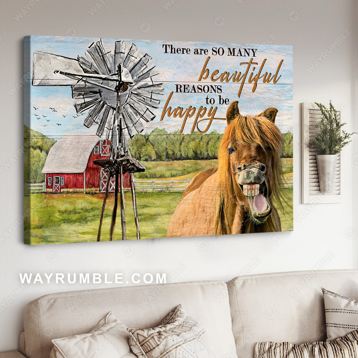 Beautiful horse, White windmill, Green meadow, There are so many beautiful reasons - Jesus Landscape Canvas Prints, Christian Wall Art